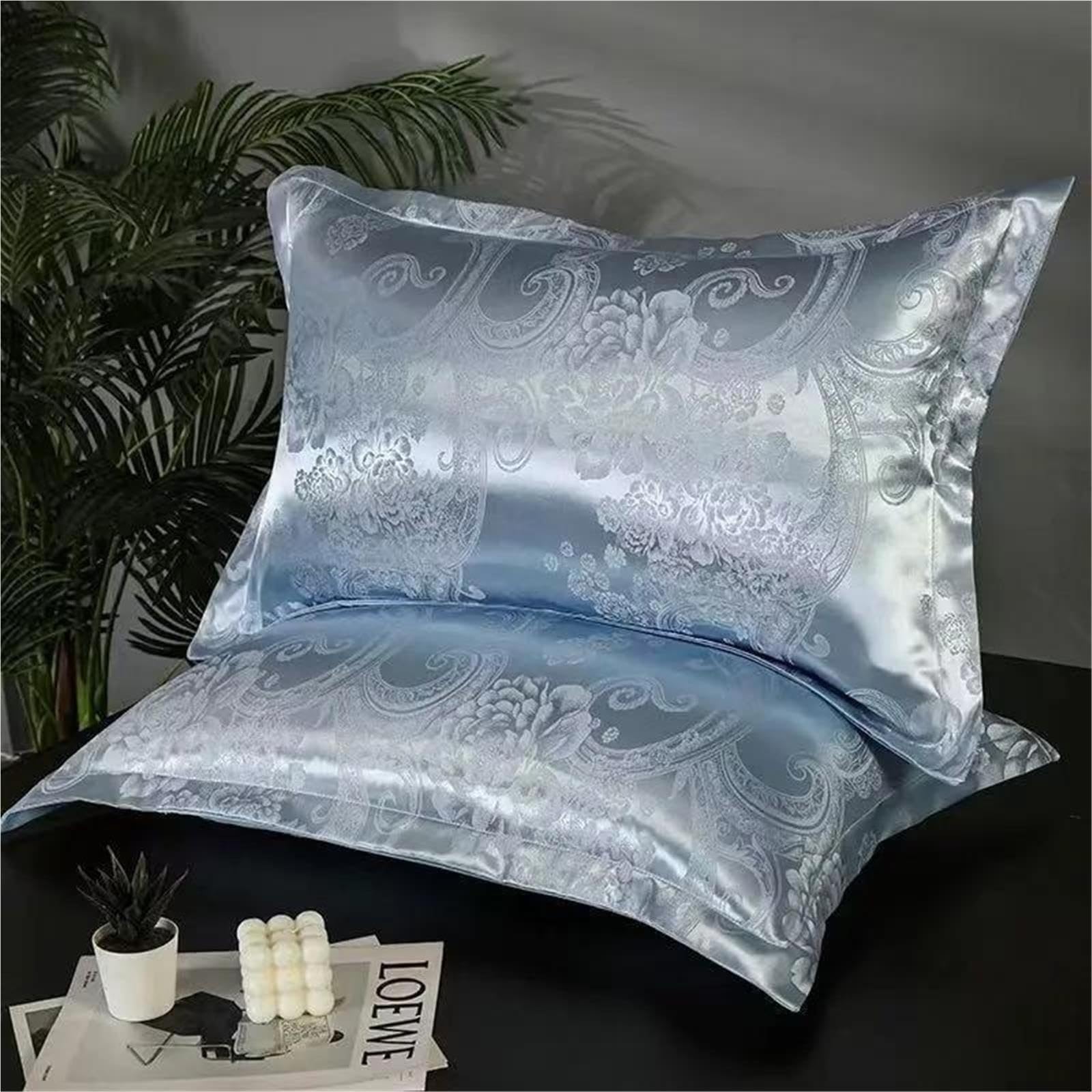 Federe Rinfrescanti Federa in seta ghiacciata da 2 pezzi 48x74 cm | Texture satinata jacquard for il raffreddamento estivo e la cura della pelle(Color7)