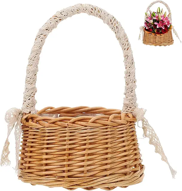 Handmade Wicker Wedding Flower Basket - Natural Rattan Children's Decoration