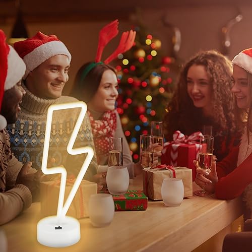 Miniatura 8 de Bestview Letrero de neón con base, luz nocturna LED alimentada por pilas, luz LED estética de trueno para dormitorio, sala de juegos, decoración de