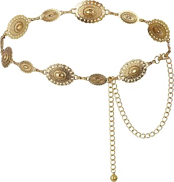 Topbuti Western Oval Concho Chain Belt for Women Metal Waist Chain Belt for Dresses Jeans Western Cowgirl