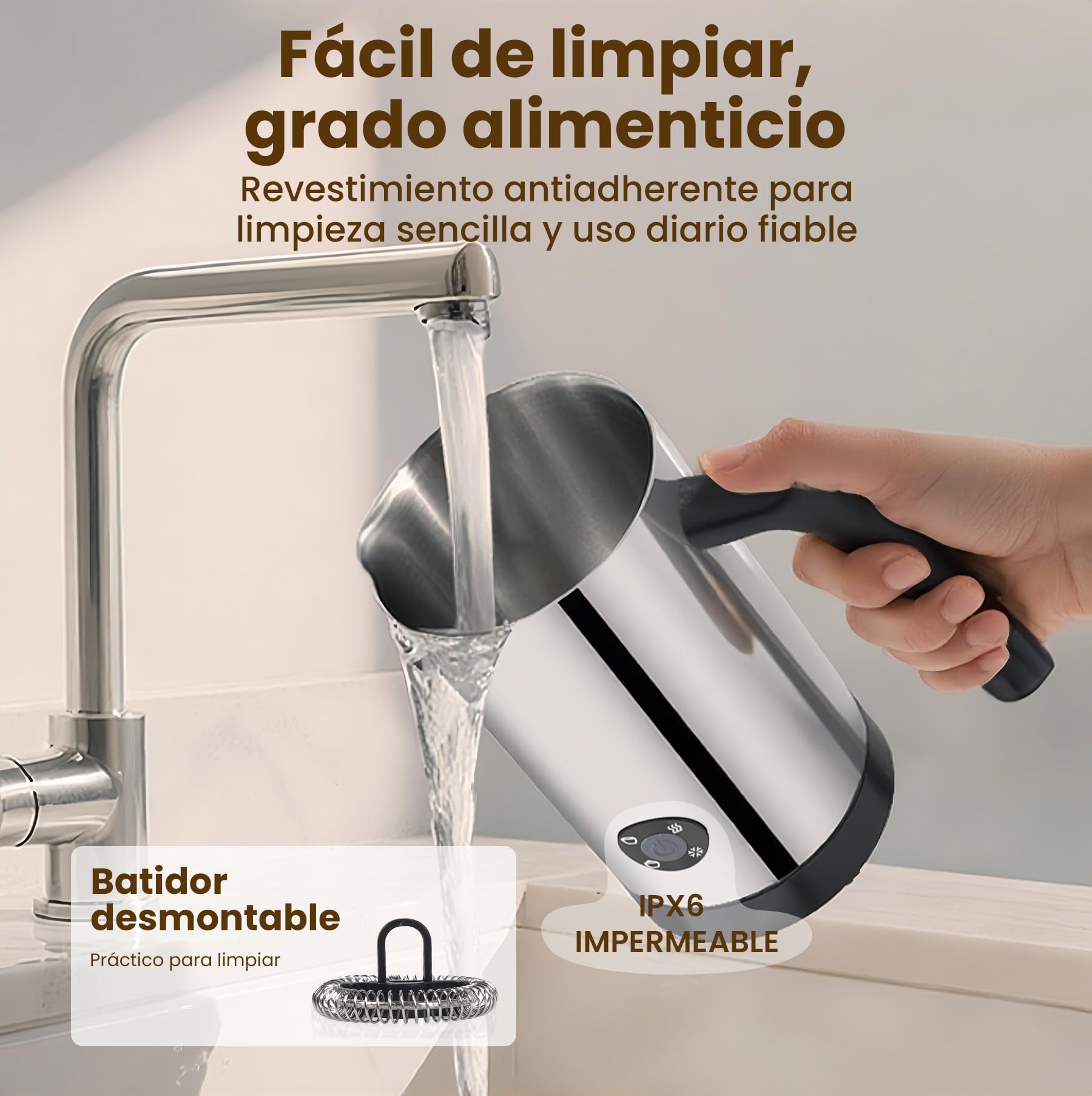 Mousseur à Lait Électrique 4 en 1 avec Chauffe Lait et Mousse Chaude Froide, Commande par Boutons, Carafe en Acier Inoxydable à Nettoyage Facile pour Café Latte Cappuccino
