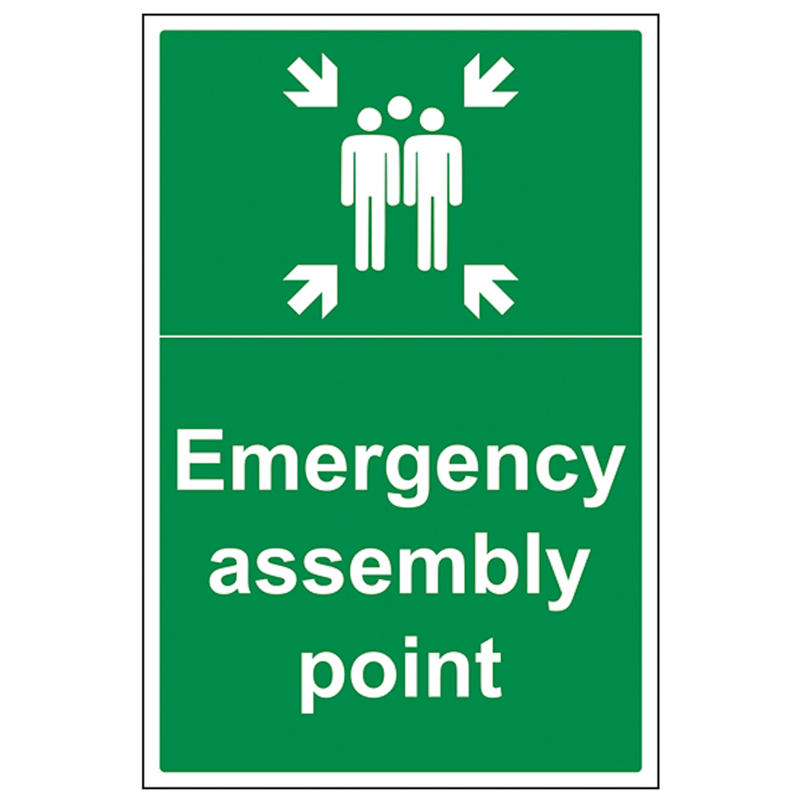 V Safety Emergency Assembly Point with Family - Portrait 400 x 600 mm - 3mm Aluminium Composite Safety Sign