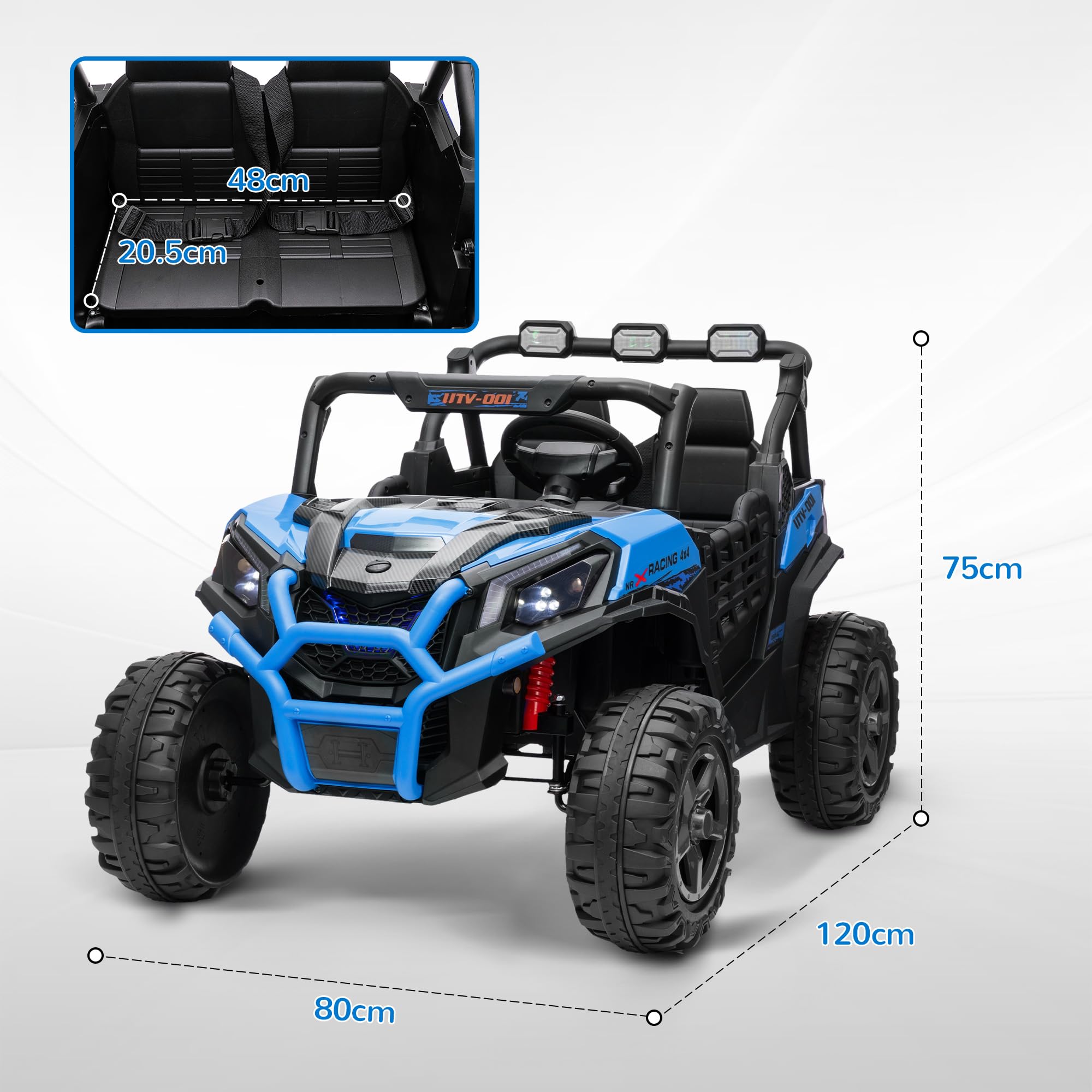 AIYAPLAY Macchina Elettrica per Bambini 3-8 Anni 24V Fuoristrada 2 Posti, 3-8km/h Auto Elettrica per Bambini con 2 Motori, Sospensioni, Telecomando, Musica, Fari, Cintura e Clacson, Blu