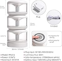 Vista 7 de oneleaf Luz de Ambiente Portátil LED Luz Nocturna, lámpara de vela, tres luces con base de carga, interruptor táctil recargable sin cable para baño