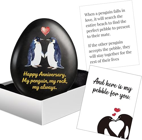Happy Anniversary Penguin Pebble Gift for Men Women - Pearl Anniversary Gifts For Her