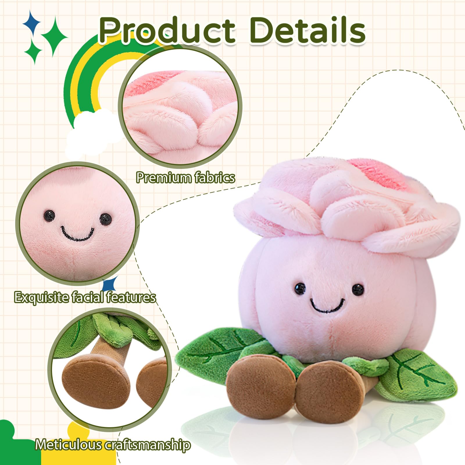XIMEY Plantas de Peluche, Peluche Planta, Suculenta Artificial, Decoración de Maceta, Muñeca de Juguete para Niños y Bebés, Suave y Lavable, Regalo de Cumpleaños 20 cm (Rosas) — view 5