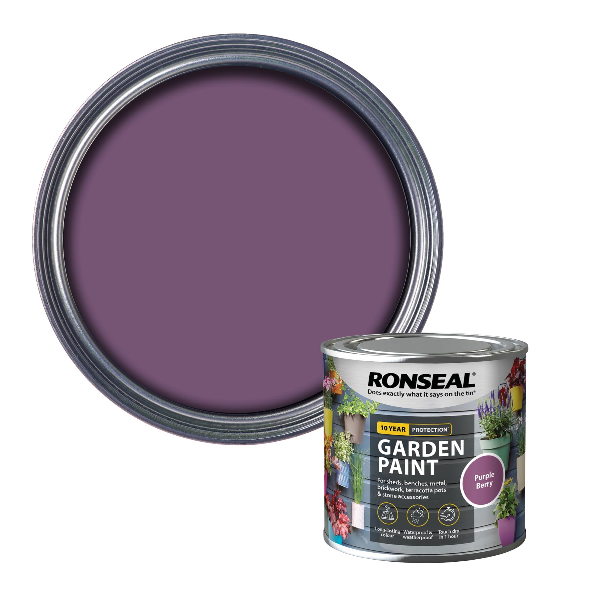 Ronseal RSLGPPB250 GPPB250 Garden Paint Purple Berry 250ml, 250 ml