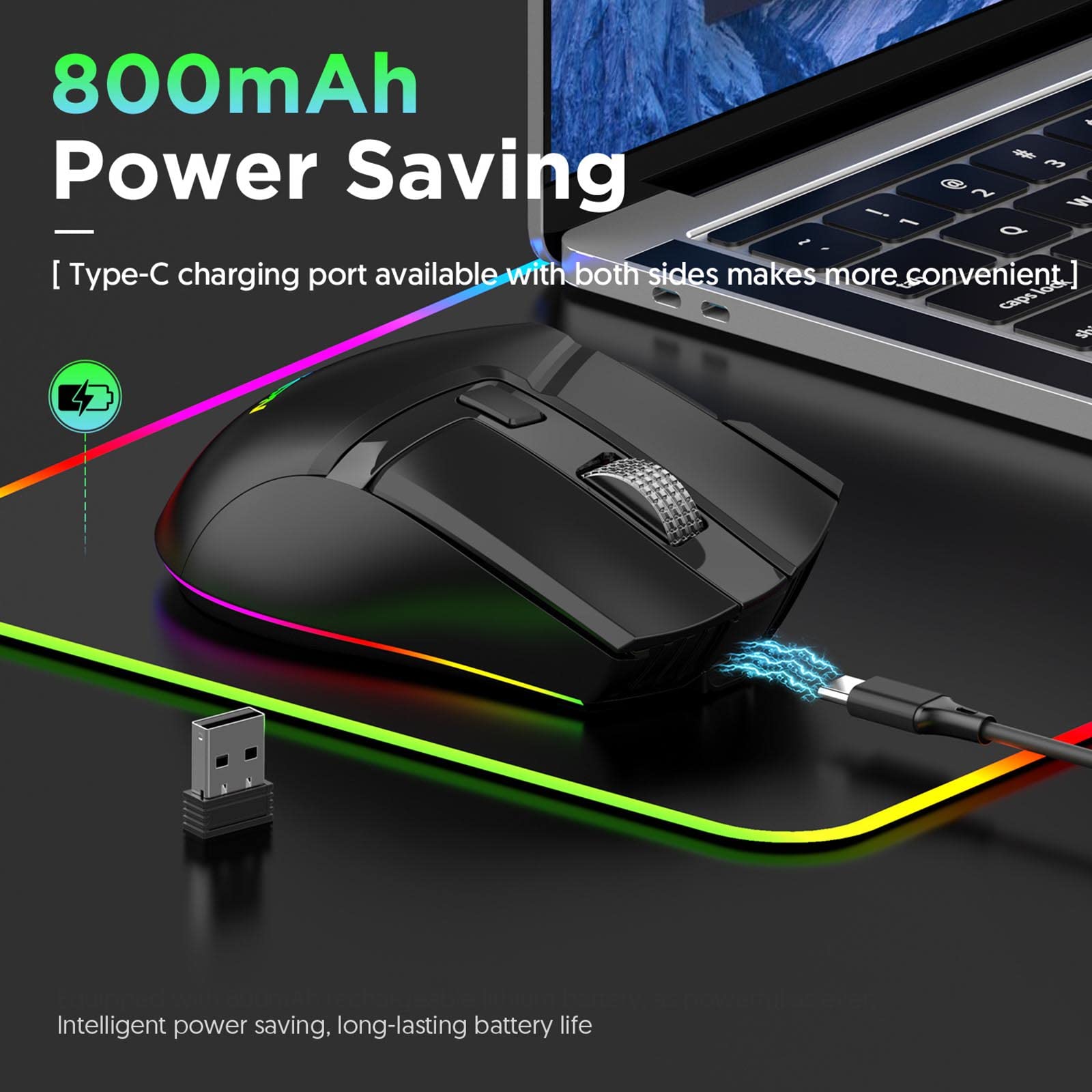 JUSHZ Mouse Wireless Ricaricabile Ergonomico Senza Fili Usb Cablato Fotoelettrico Doppio Rullo USB Regolazione A Sei Velocità Da 16000 Dpi (123x73x42MM,black)
