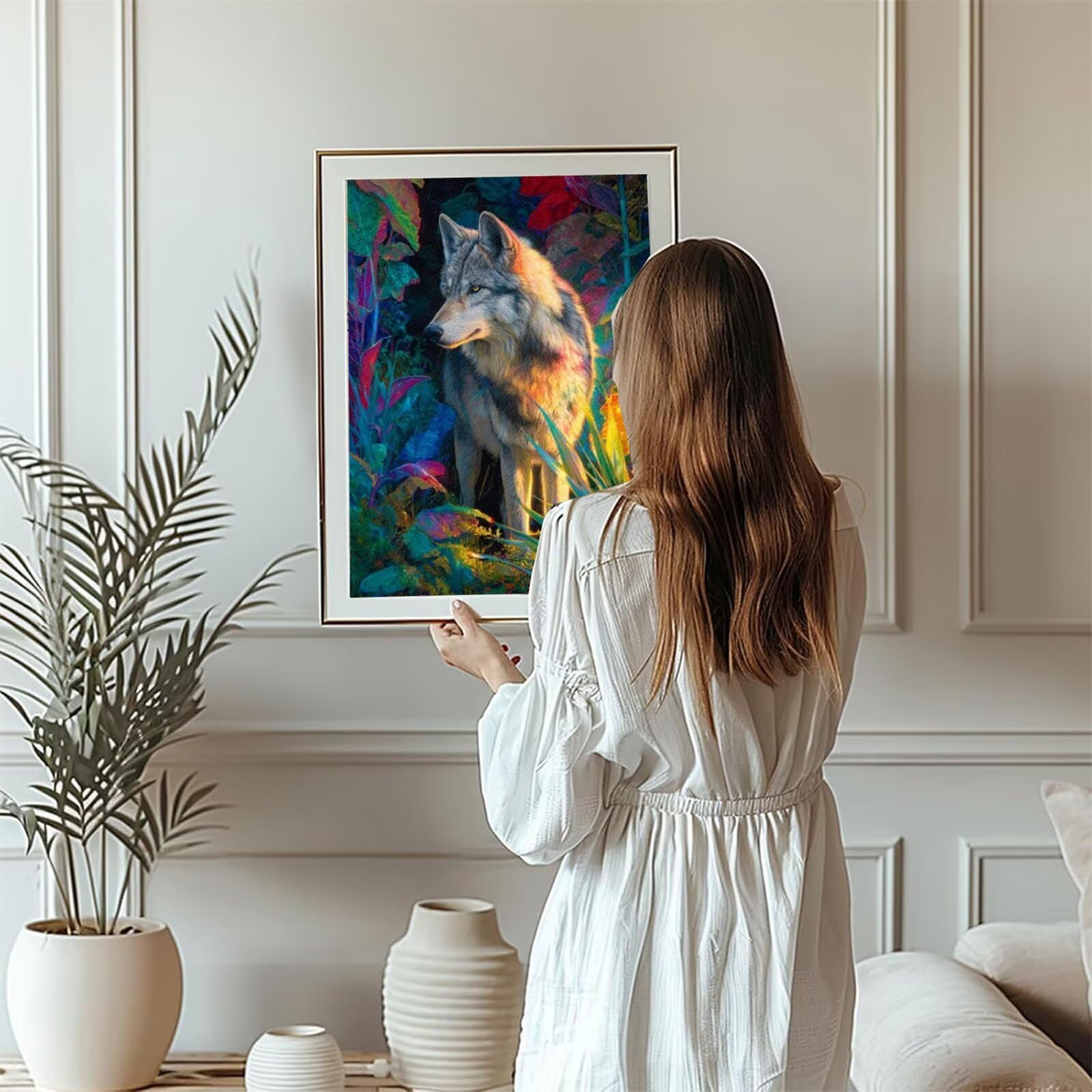 Generisch Diamond Painting Tier 90x120cm für Erwachsene, Kreativ-Set mit Zubehör, Diamant Malerei Wolf Bilder, Bastelset für Frauen, Stressabbau Relaxation, Daiments Painting Deko Geschenk. H-1648