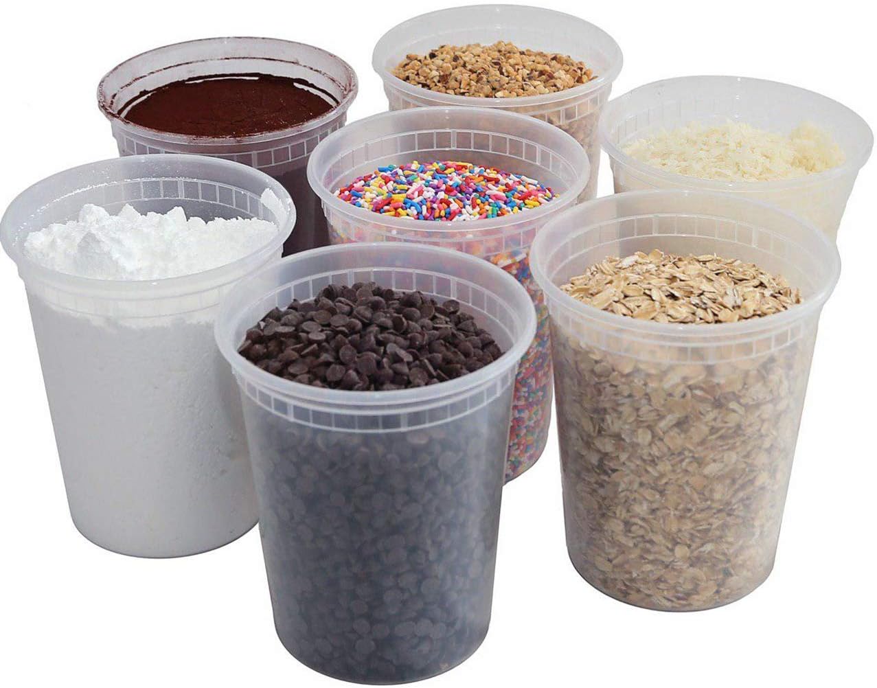 Stack Man Plastic Food Storage Deli Containers with Airtight Lids, 12 Pack (32 Ounce)