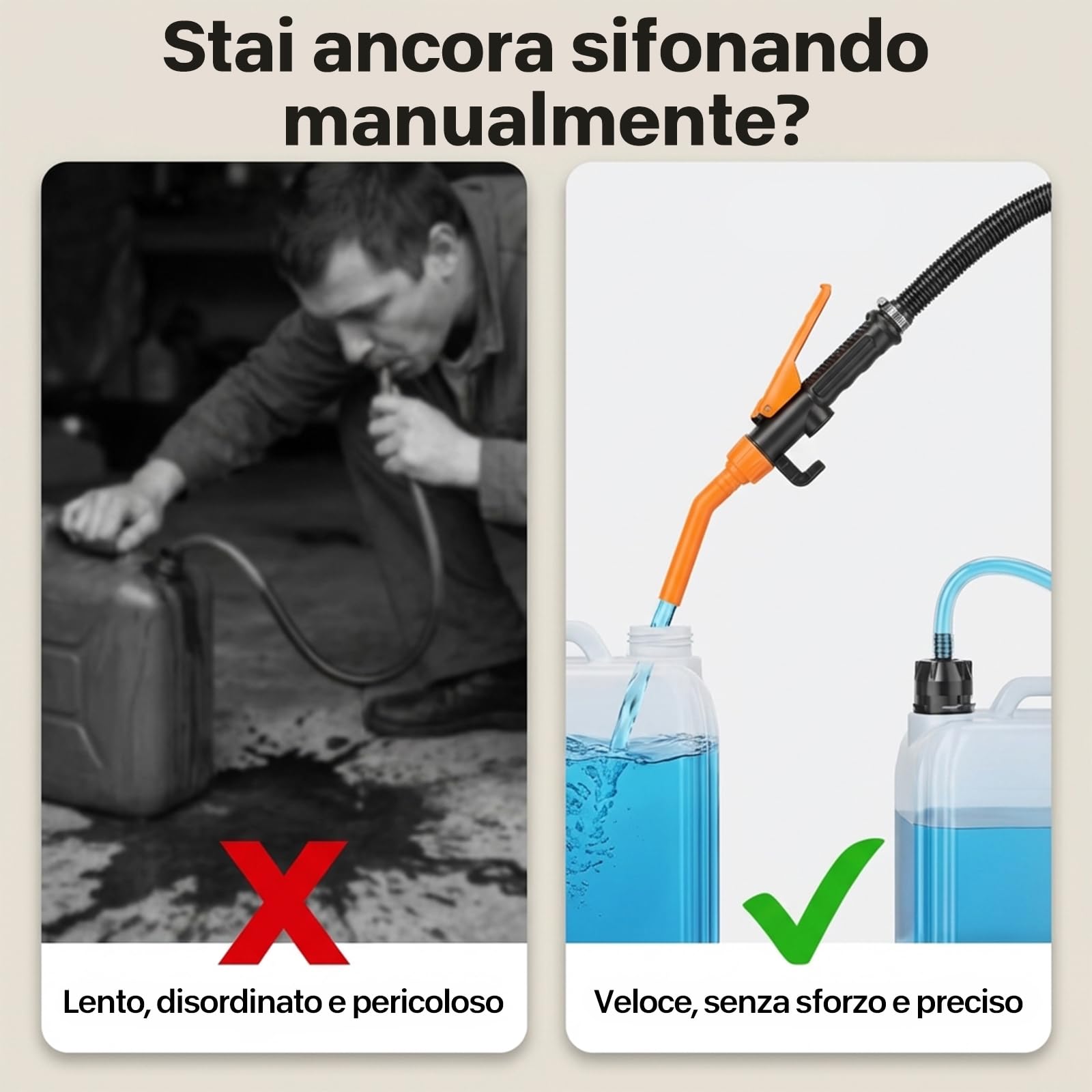 Pompa Benzina Elettrica a Batteria – Pompa di Trasferimento per Carburante (Benzina/Diesel/Olio/Gas/Acqua) con Ugello Rapido, Ideale per Auto, Barche, Giardino e Acquari