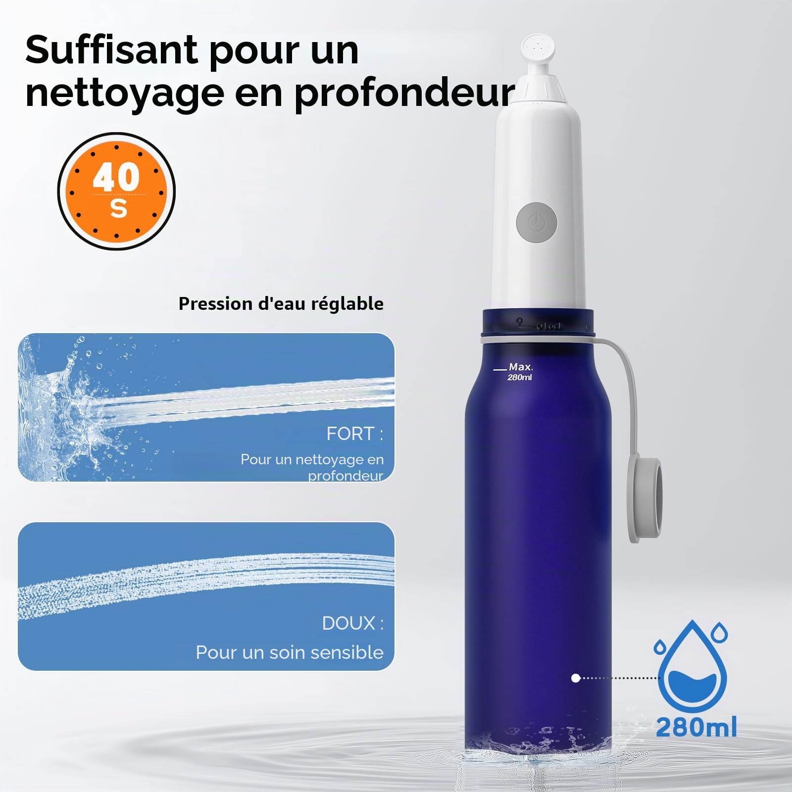 BIGCOW Bidet Électrique Portable | Douchette WC 3 Jets IPX7 | Pression Réglable & Rechargeable | Hygiène Intime, Postnatal, Hémorroïdes (Bleu)
