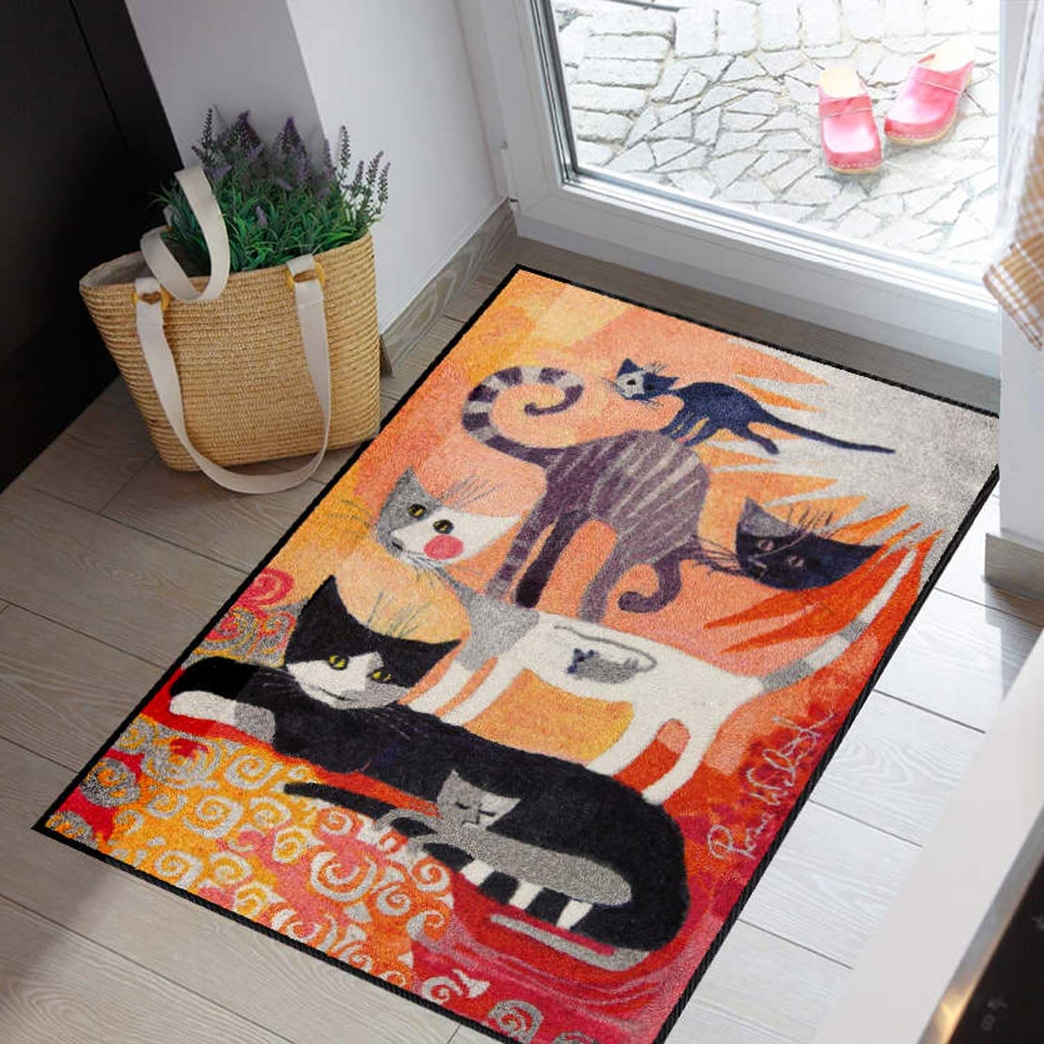 Salonloewe Rosina Wachtmeister Fußmatte Katzenturm 75x120 cm bunt Läufer Wohn-Teppich waschbar trocknergeeignet