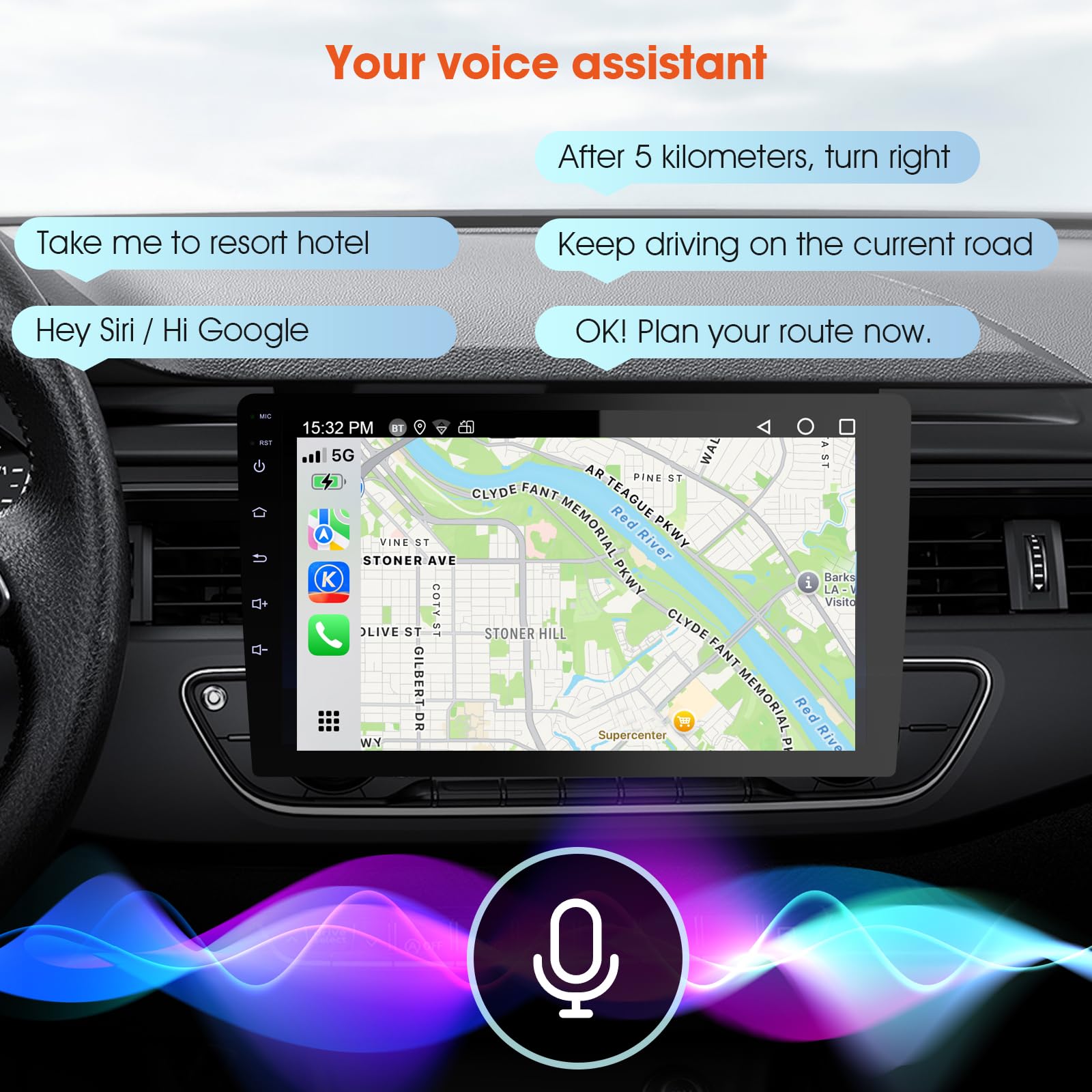 9" Wireless Double Din Car Stereo,Apple Carplay an Android Auto 8 cores Radio Screen,Support Mirror Link,Bluetooth 5.0,FM/AM,Aux Input Car Audio Receivers,2 Din Autoradio with Backup Camera