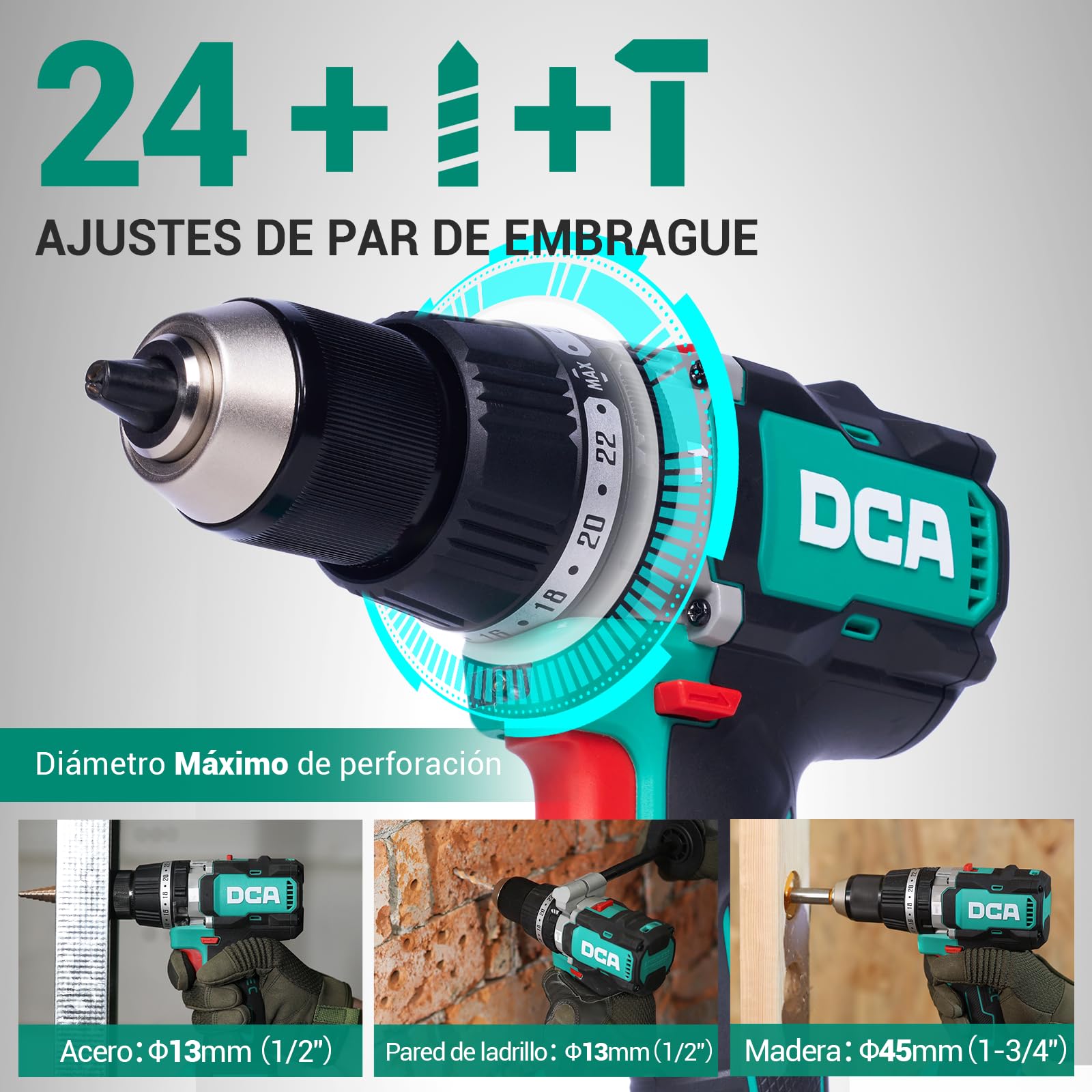 DCA Trapano Avvitatore A Percussione Brushless 20 V, 120 Nm, Mandrino Metallo 13 mm, Frizione 24+1+1, 32000 Colpi/min, Con Batterie 4,0 Ah Per Mattoni, Metallo E Legno