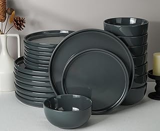 Stellar Plates and Bowls Sets Dishes Set for 8 Handpainted Dinnerware Sets 24 Pieces, Speckled Ceramic Plate Set Scratch Resistant Microwave & Dishwasher Safe (Laguna Dawn)
