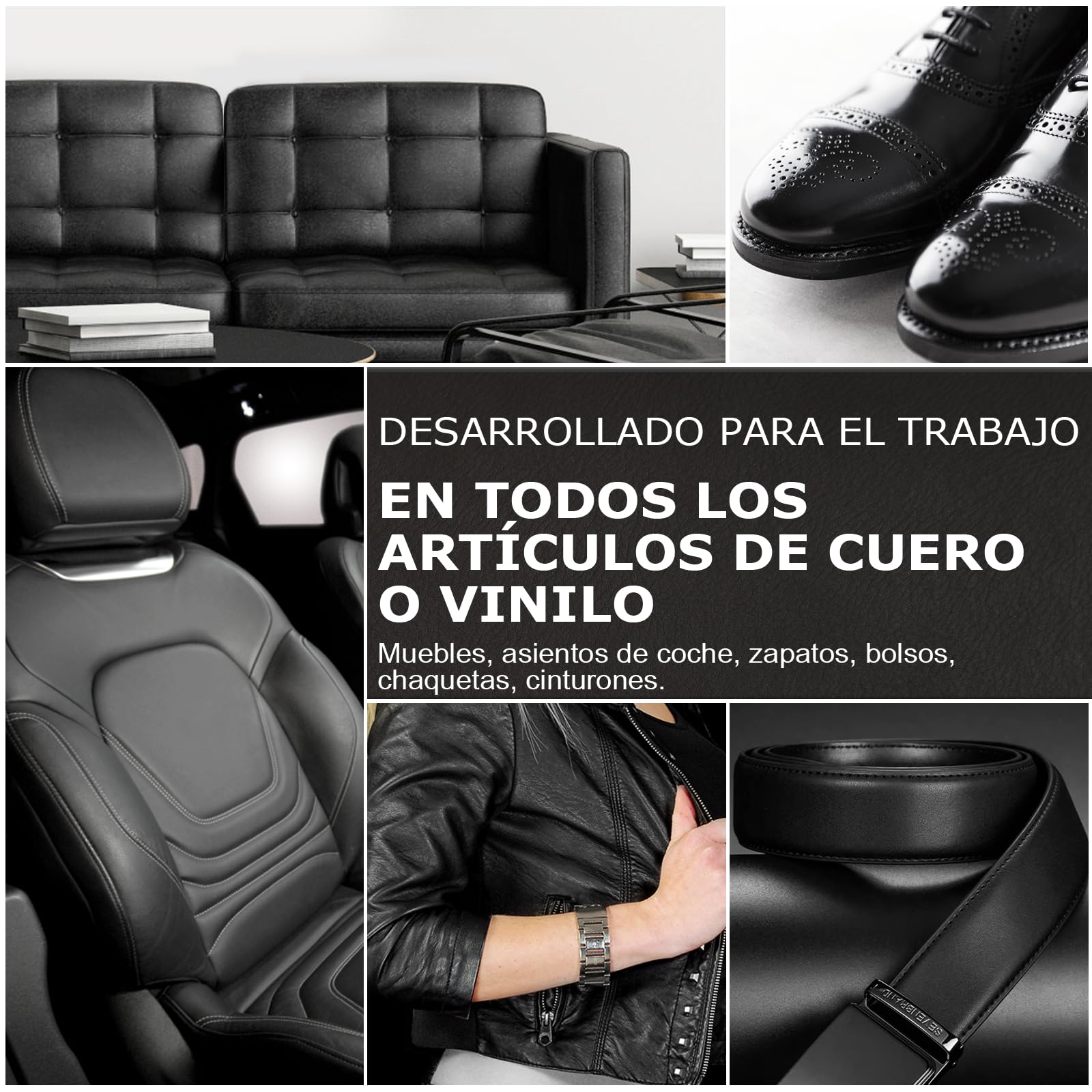SEISSO Juego de Reparación de Cuero, 200 g, Crema de Reparación de Cuero, Restaurador de Cuero, para Cinturones, Zapatos, Asientos de Coche, Sofás (Negro)