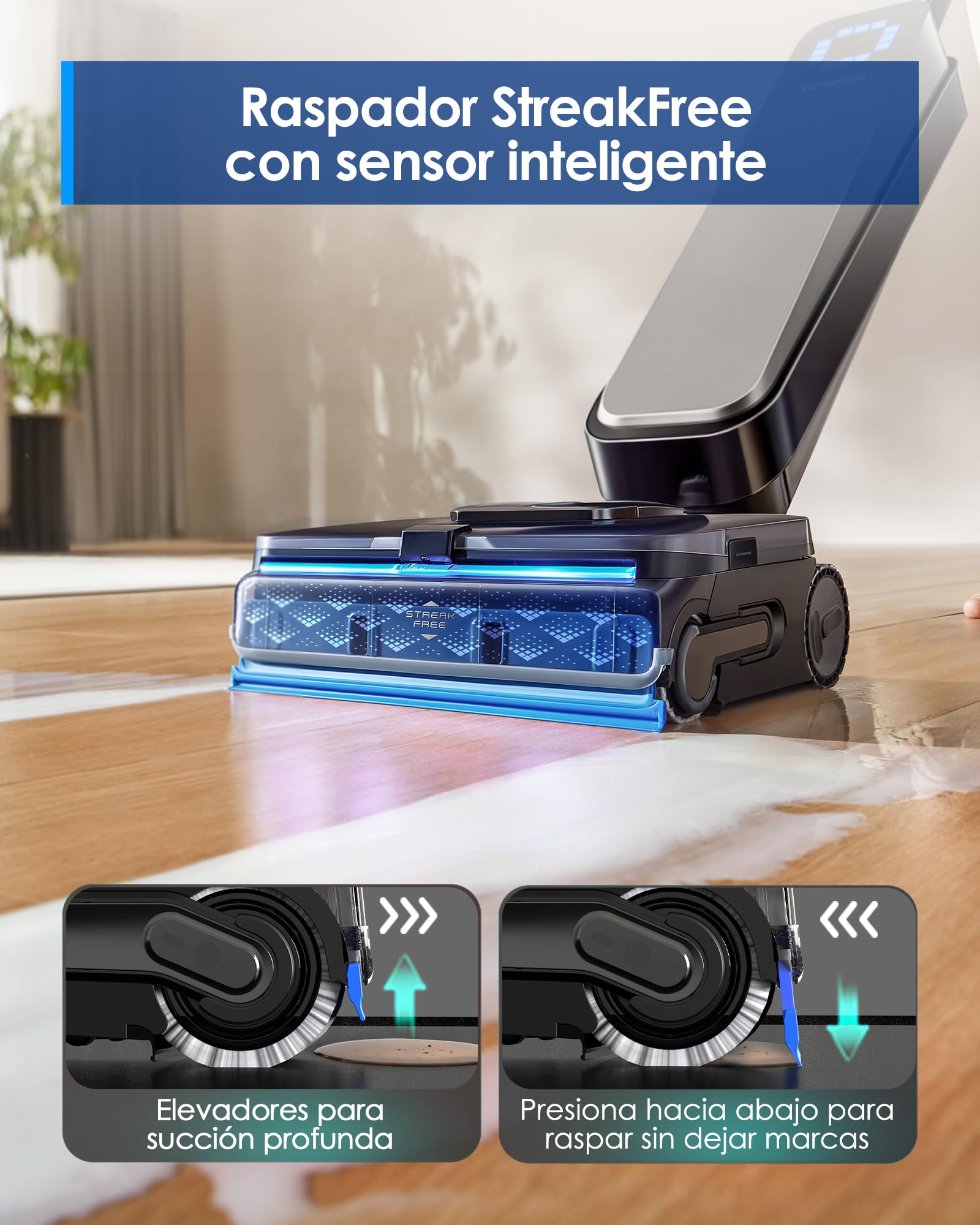 Tineco Floor One S9 Scientist Aspiradora y Fregona, HydroBurst, SmoothDrive | 80min de autonomía, FlashDry 85℃, 180° Lay-Flat, SmoothDrive 360°, Diseño Antienredos, Carga Rápida 2A, Raspador StreakFree