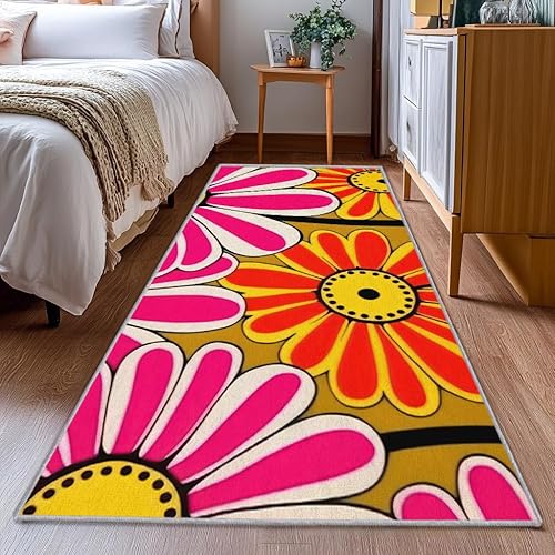 Miniatura 9 de Retro 70s Runner Rug 4x8, Sunflower Trendy Funky Floral Runner Rug for Hallway Bedroom Kitchen Entryway Non-Slip, Retro 70s Home Decor Rugs