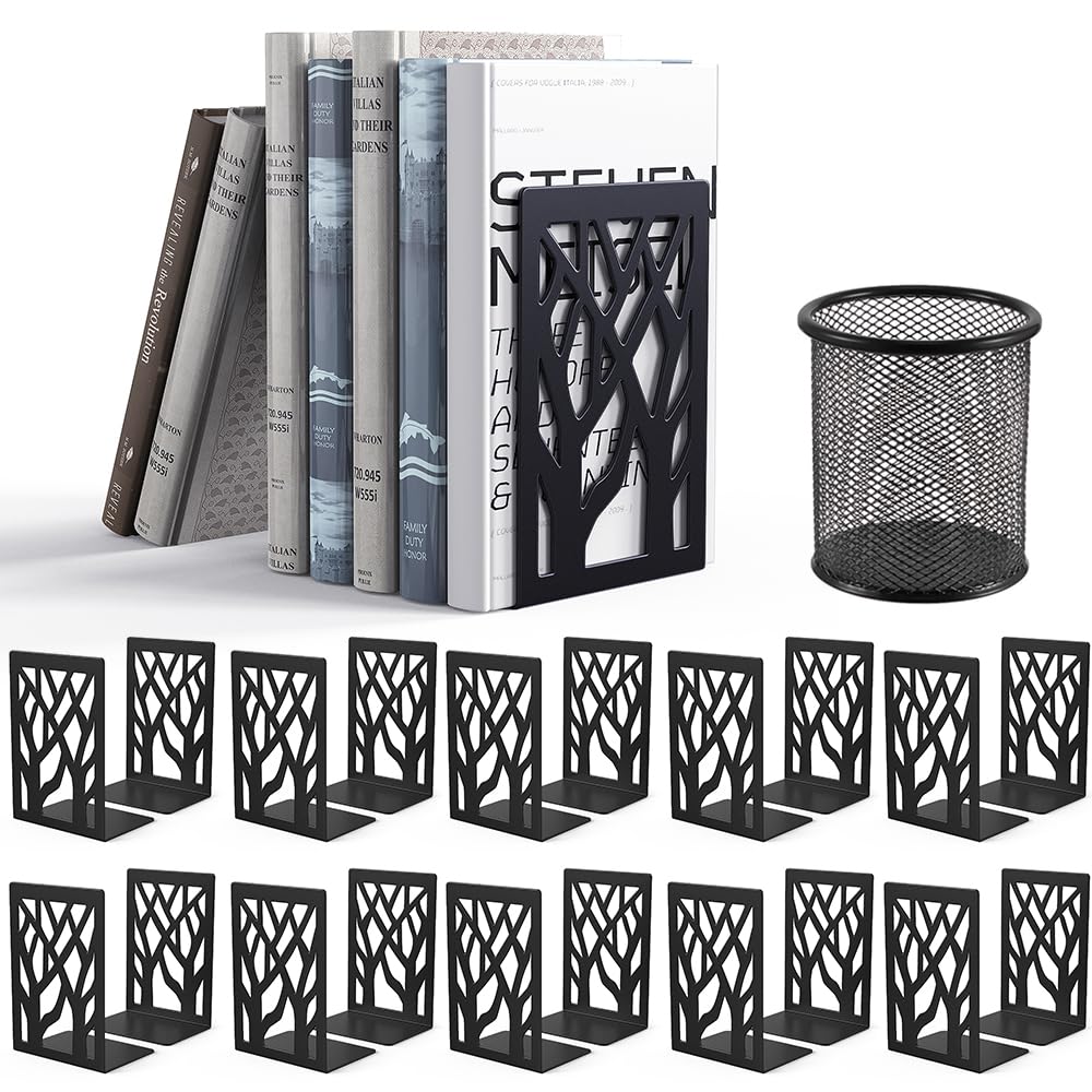 Buchstützen, Metall, Buchstützen, für Bücherregal, Schreibtisch, Schwarz, 10 Paar