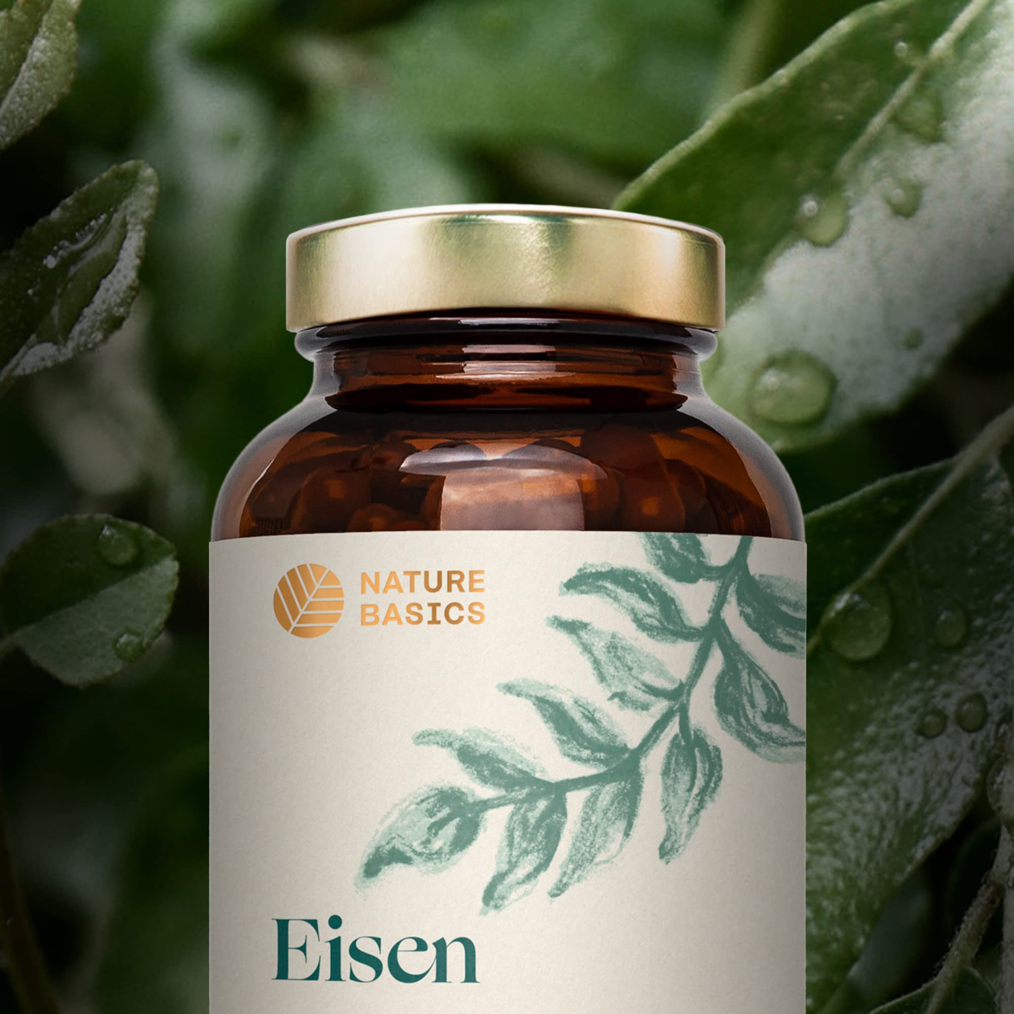 Nature Basics Eisen + Vitamin C | 180 Kapseln | Natürlich & vegan | Natürliches Eisen aus Curryblatt-Extrakt, Vitamin C aus Hagebutte, ohne Zusatzstoffe, in Deutschland hergestellt