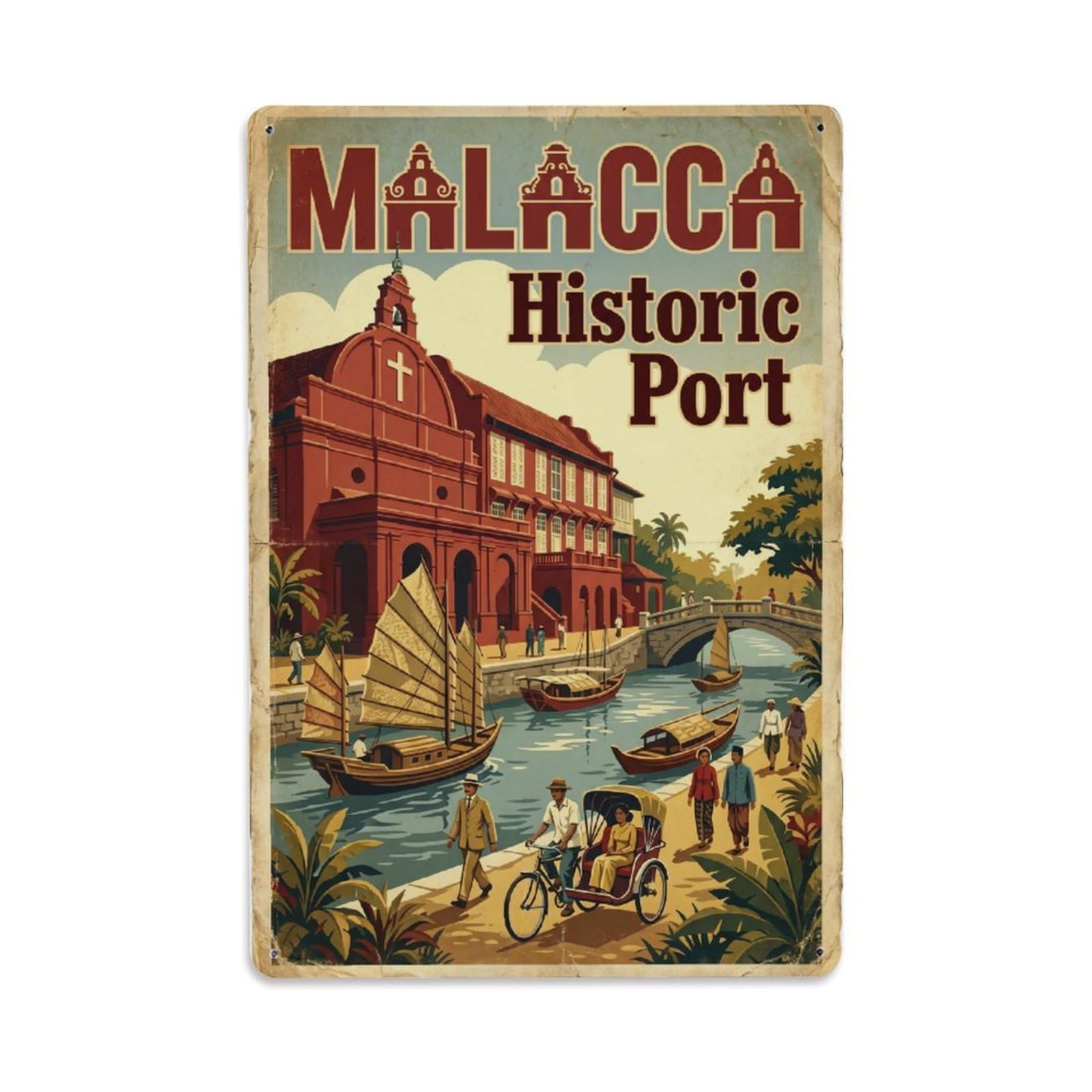 Gead 8X12inch Style Malaysia Malacca Vintage Travel Metal Tin Sign