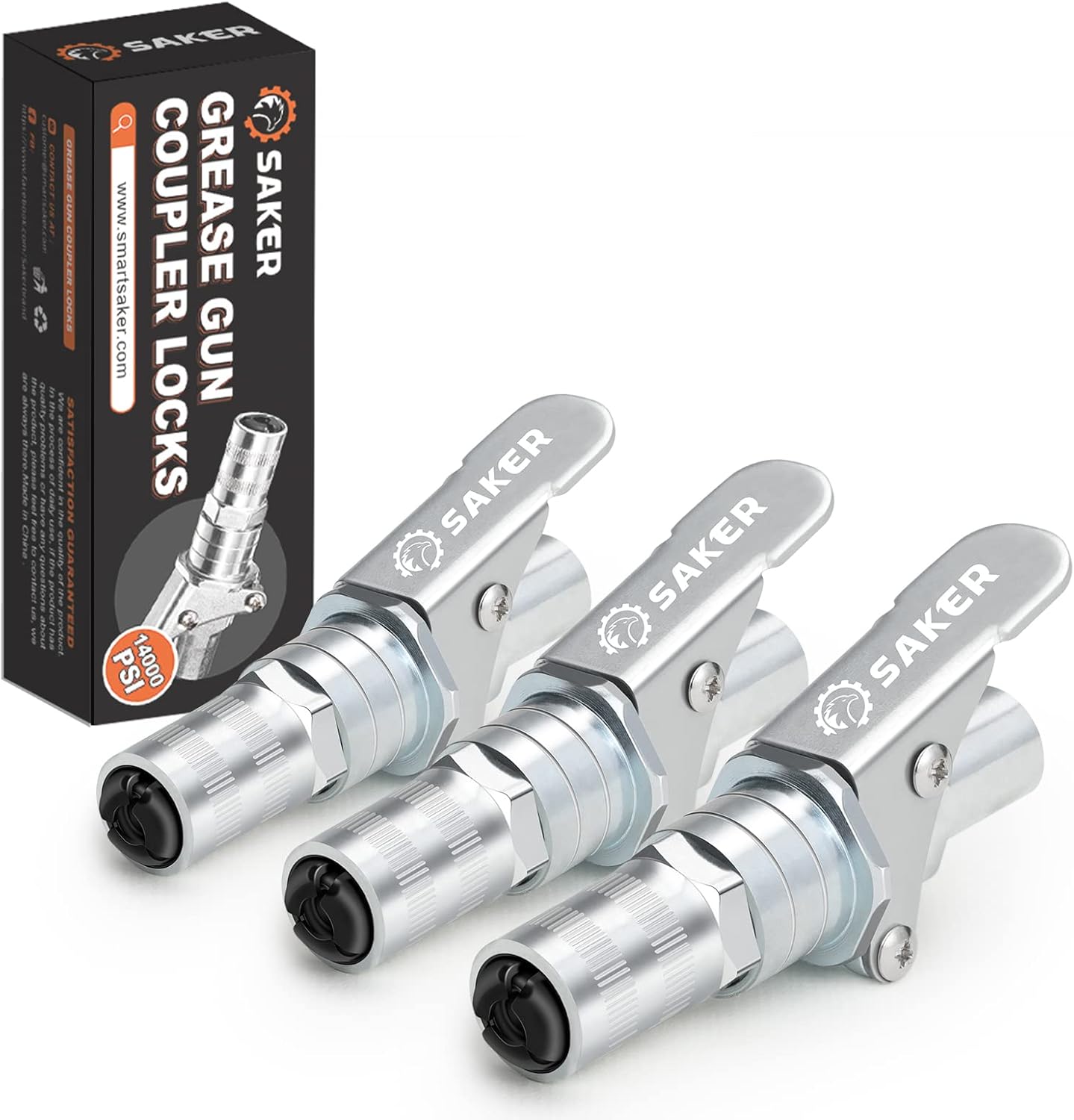 Saker Grease Gun Coupler-Upgrade to 14000 PSI,Duty Quick Release Grease Couplers,Compatible with All Grease Guns 1/8" NPT Fittings (3 PCS)