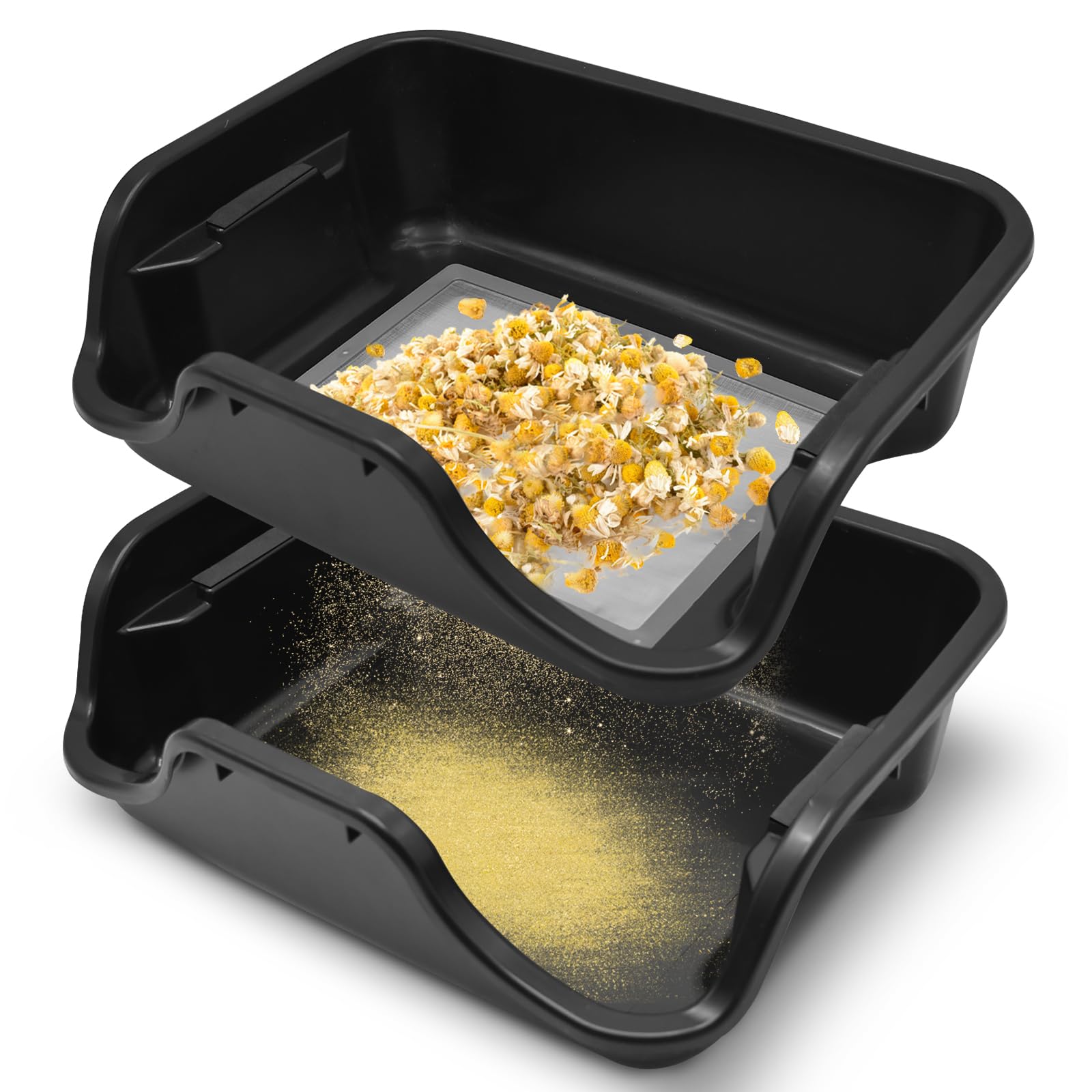 Bandeja de Recorte con Filtro Polen de 150 Micras, Trim Tray Bin Recipiente de Recolección ergonómico, Tamiz para Secar Flores Plantas Hierbas, Negro