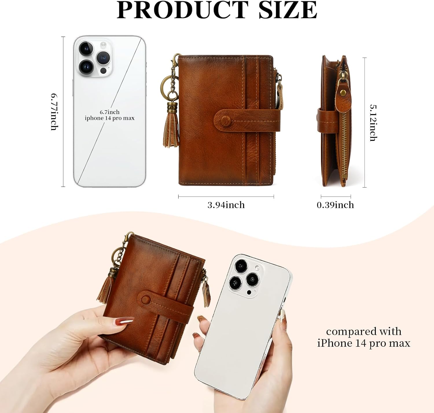 Leather Wallet Women,RFID Blocking Small Wallets for Women Compact Bifold Wallet Card Holder With Zipper Coin Pocket Brown - Image 4