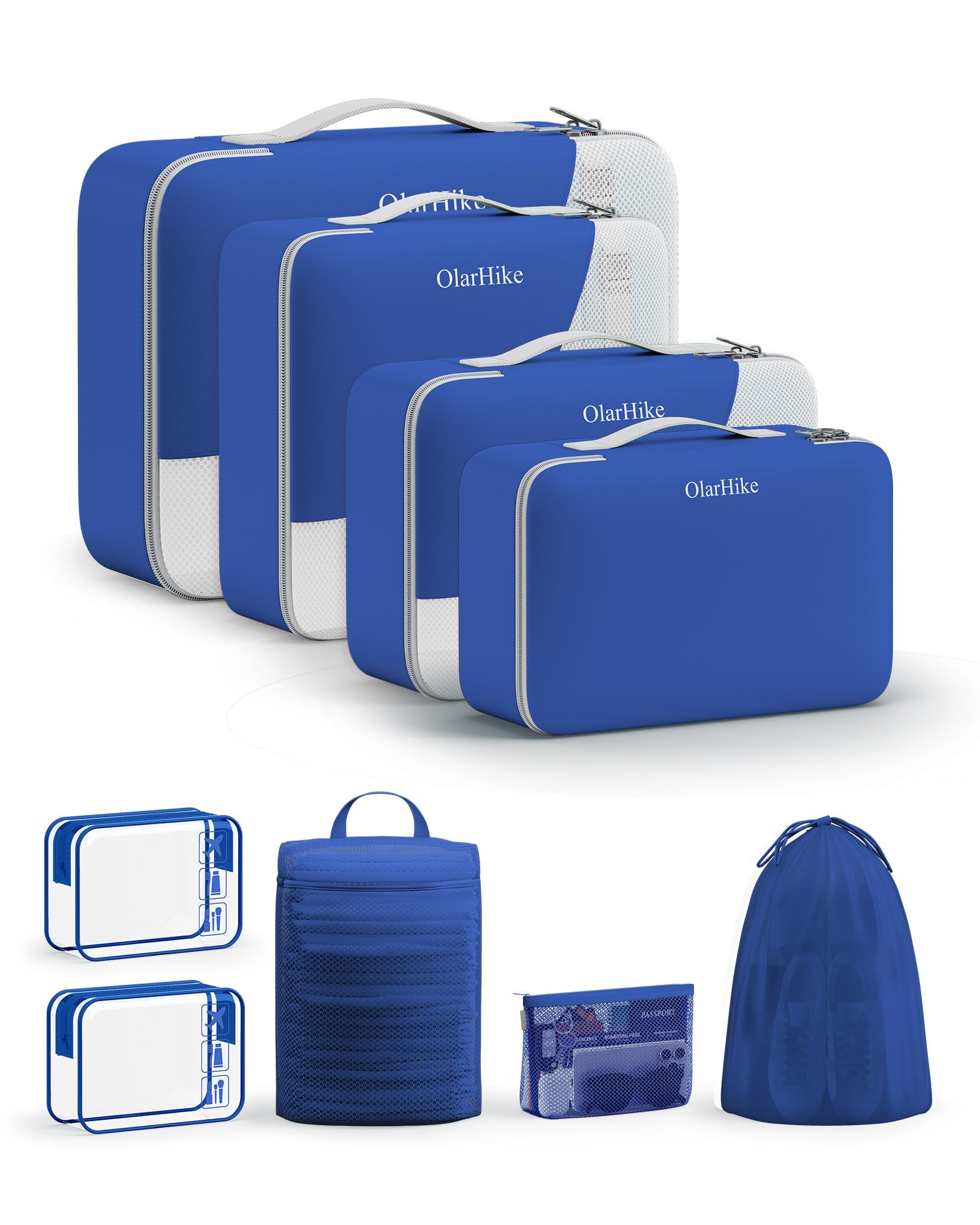 OlarHike Packing Cubes for Travel,Gifts for Women Mom,Anti-Tearing Suitcase Organizer for Luggage with Shoe &amp; Hanging Toiletry Bag,Vacation Essentials &amp; Accessories for Cruise Ship,9 Set,Klein Blue