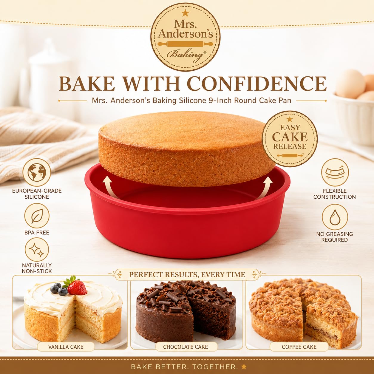 Harold Essentials 9" Flexible Silicone Round Nonstick Cake Bread Pan Baking Mold