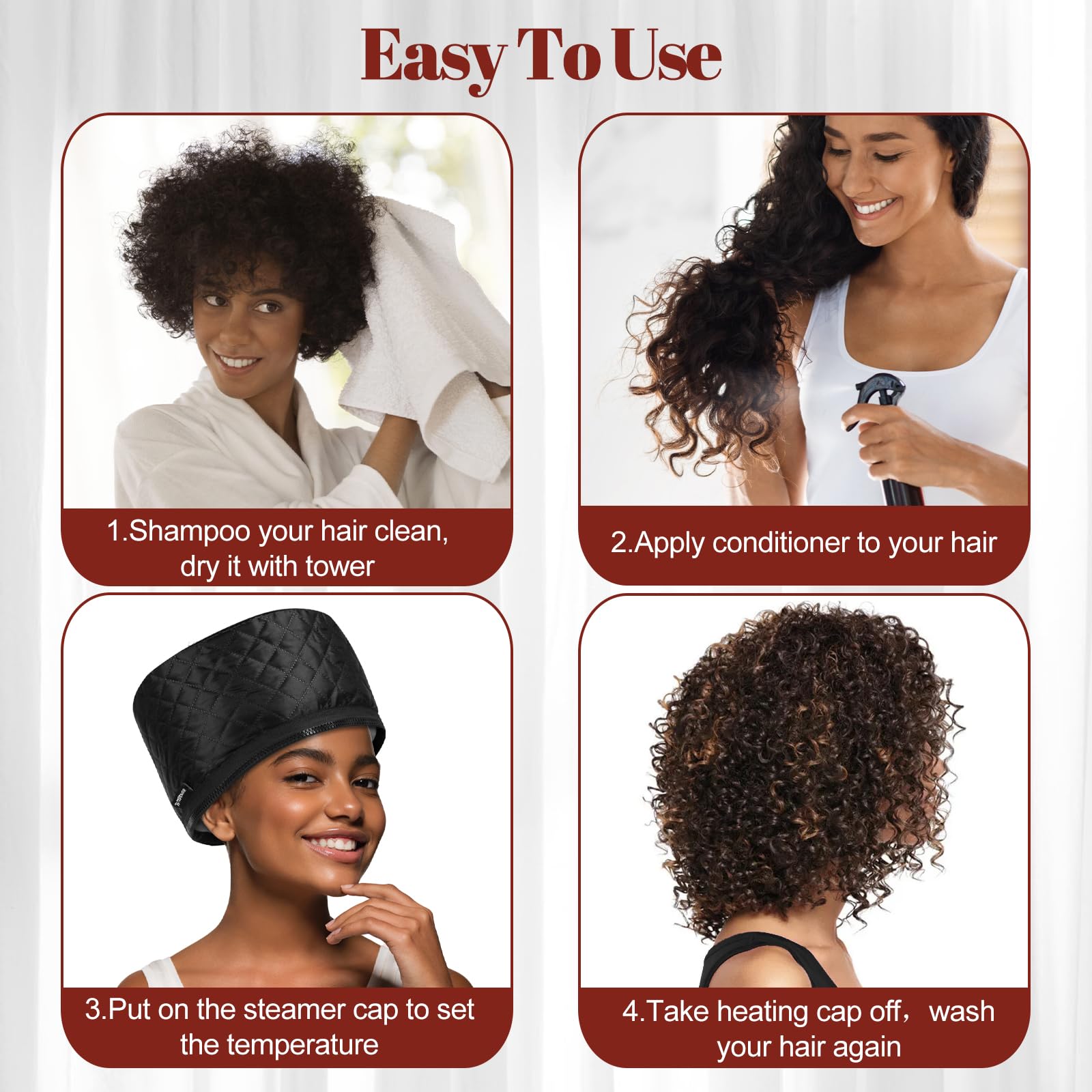 Vaporizador de cabello para acondicionamiento profundo: tapa térmica mejorada con calentamiento rápido de 10 niveles, 3 ajustes de tiempo para cabello natural, tapa de vapor térmica portátil 6