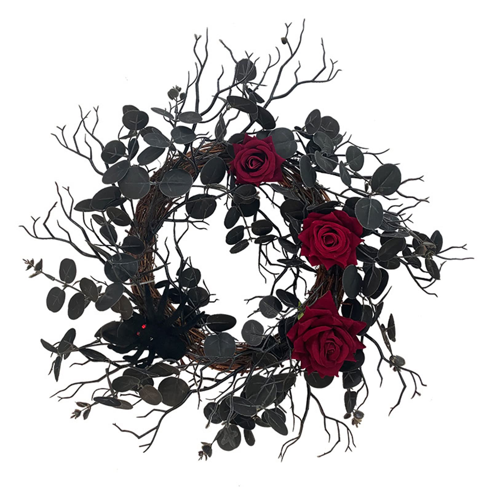 Xinsheinelry Halloween Wreath Black Rose Hanggable Garland Ornament Pendant for Holiday Fall Autumn Farmhouse Decor Artificial Halloween Wreath