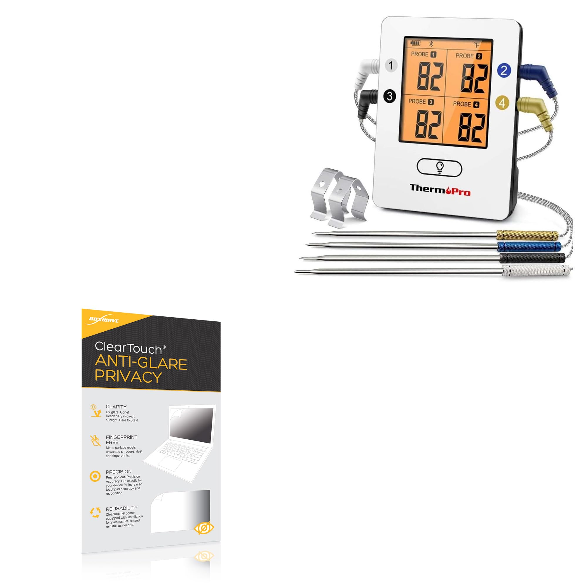 BoxWave Screen Protector Compatible with ThermoPro TP25 - ClearTouch Anti-Glare Privacy (2-Pack), Privacy Screen Protector Flexible Film Anti-Glare