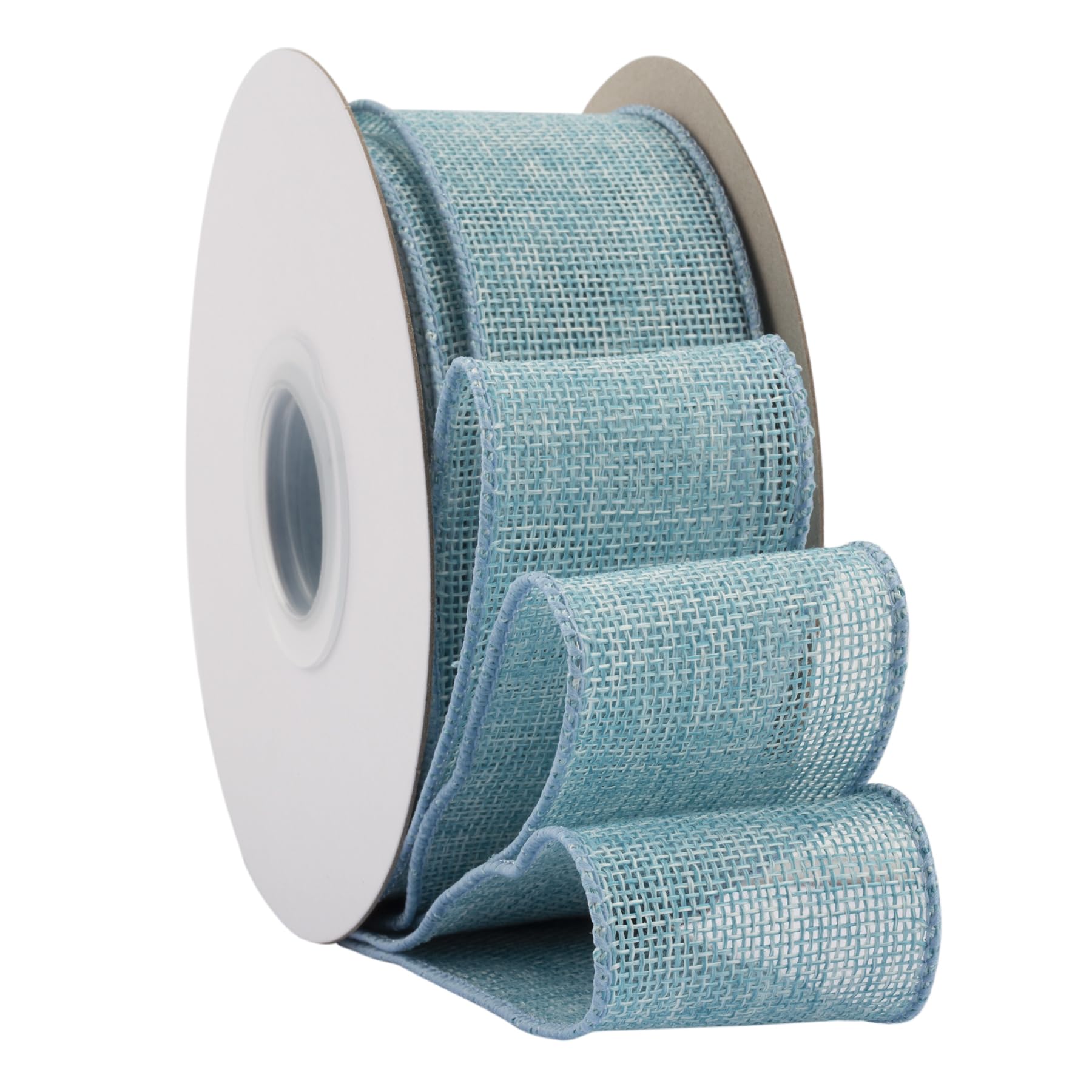Ribbonitlux Island Blue Burlap Wired Ribbon, 50mm x 18 Meters, Wired Edge Burlap Ribbon for Gift Wrapping Big Bow, Wreath
