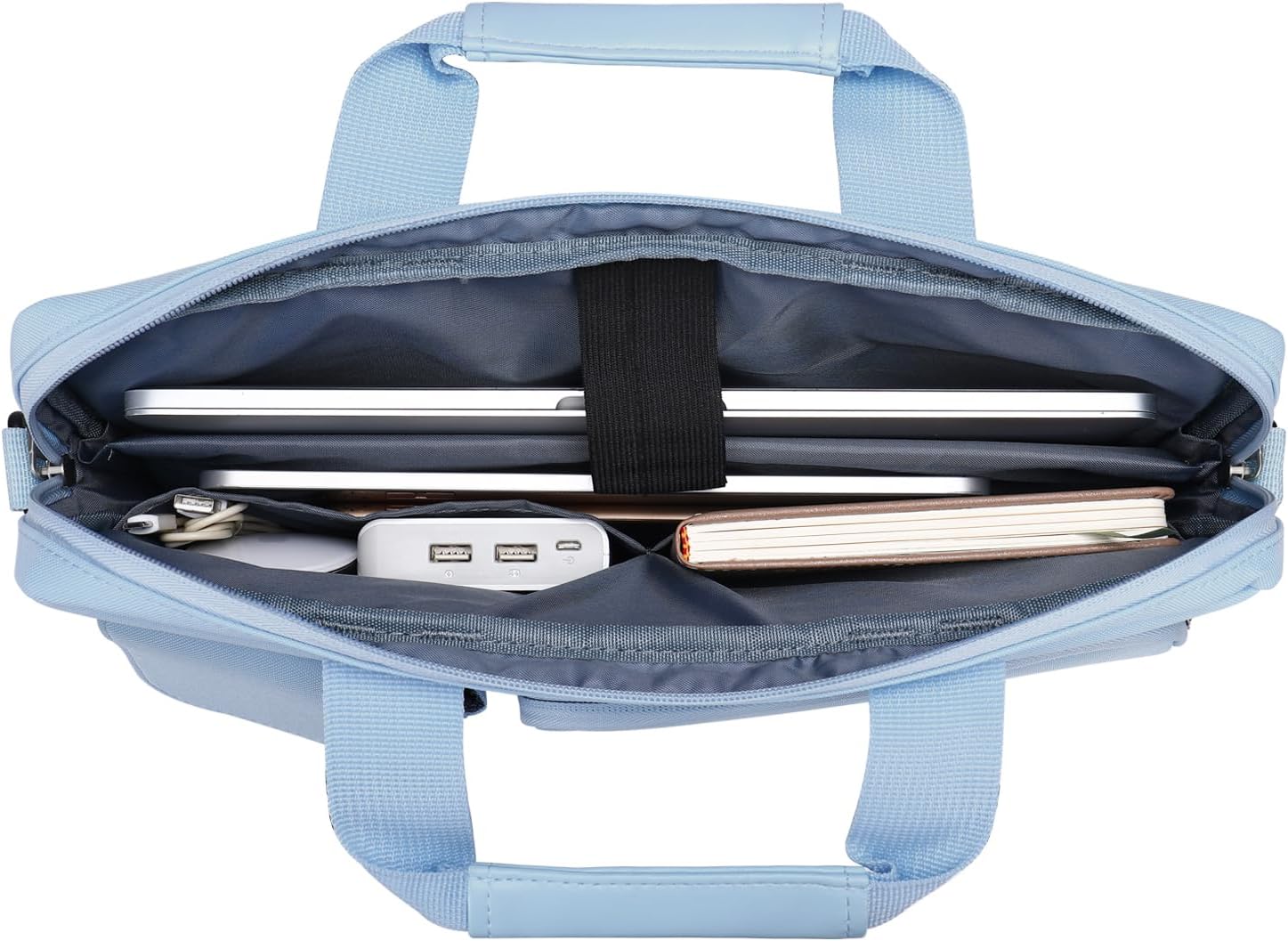 MOSISO Laptop Shoulder Bag 15.6 inch, 15-15.6 inch Computer Bag Compatible with MacBook Pro 16 inch, HP, Dell, Lenovo, Notebook with 2 Raised&1 Flapover&1 Horizontal Pocket&Handle&Belt, Airy Blue - Image 4