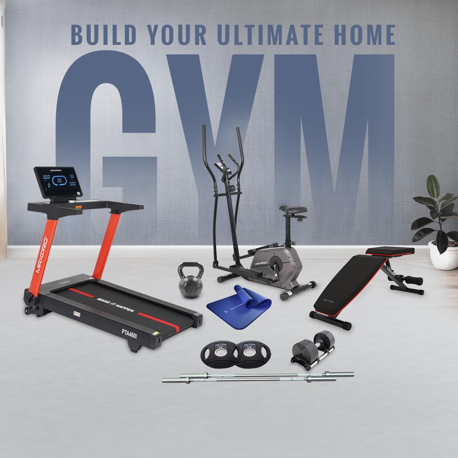 MAXPRO Home Gym Package, 6HP Peak DC Motor Treadmill, Elliptical Cross Trainer, Adjustable Bench, 20KG Adjustable Dumbbells, Yoga MAT, Weight Plate (2.5KGX2, 5KGX2), 4FT Rod with Free Installation (B0D969VWJP) Amazon Price History, Amazon Price Tracker