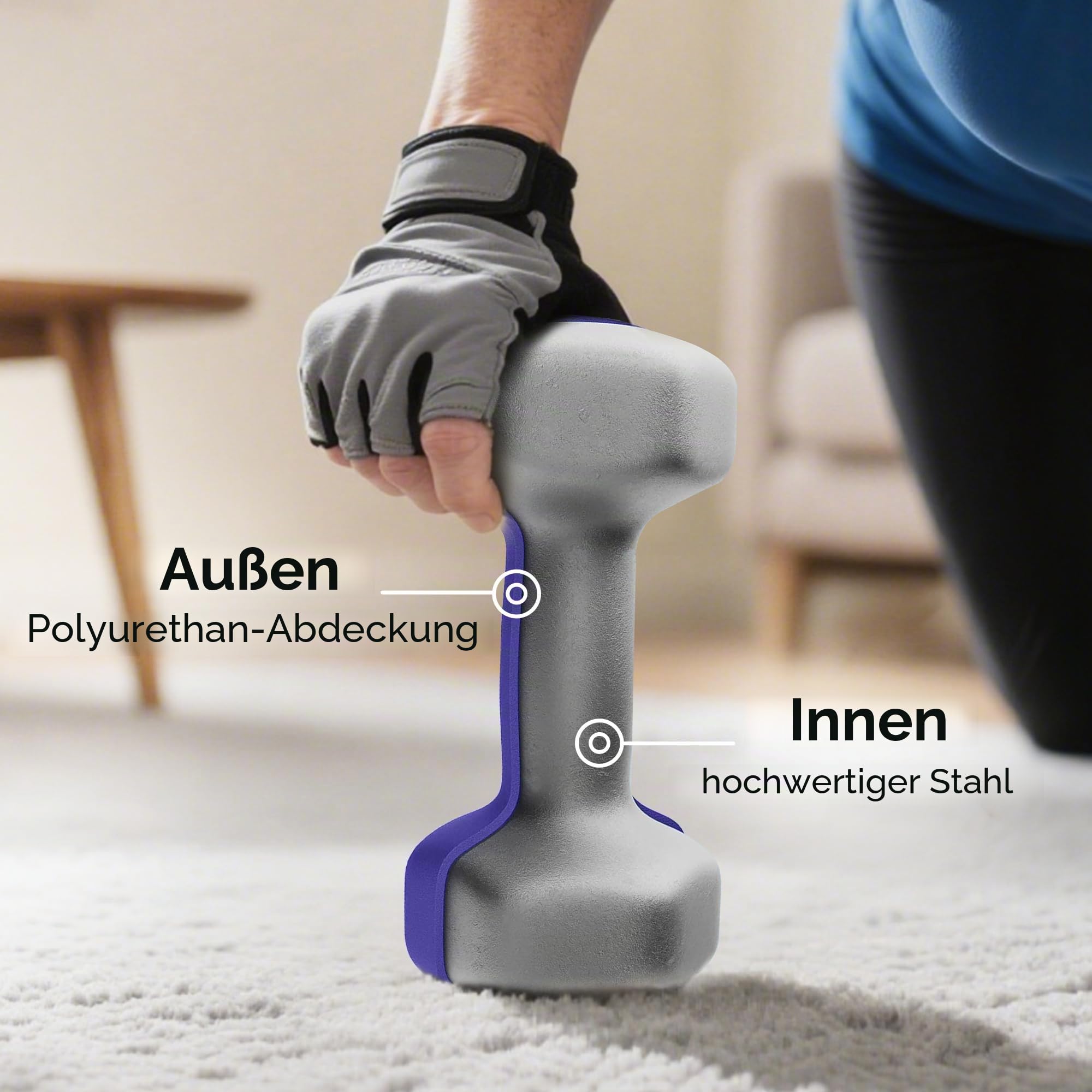HOMCOM 20 kg Sechskant-Hantel-Set, 8 Stück, 1 kg – 4 kg, mit PU-Beschichtung, für Zuhause, Fitnessstudio, Stahl, mehrfarbig | Gym Kurzhanteln 1 kg - 4 kg PU beschichtet Stahl