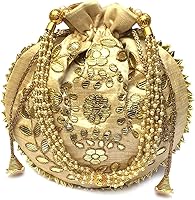 EyesartFashion Cream Potli Bag for Women - Pearl Handle Wedding Clutch, Handcrafted Embroidered Ethnic Evening Purse (9x9.5 Inch)