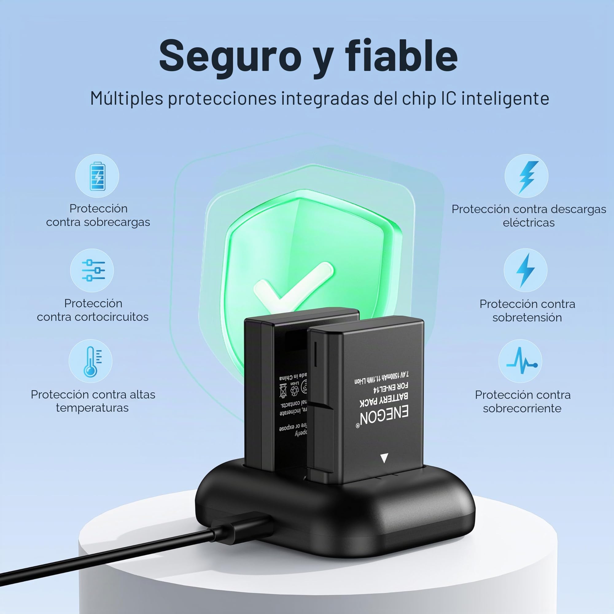 ENEGON Batería de Repuesto (Paquete de 2) y Kit de Cargador rápido para Nikon EN-EL14/EN_EL14a y DSLR D3100, D3200, D3300, D3400, D3500, D5100, D5200, D5300, D5500, D5600