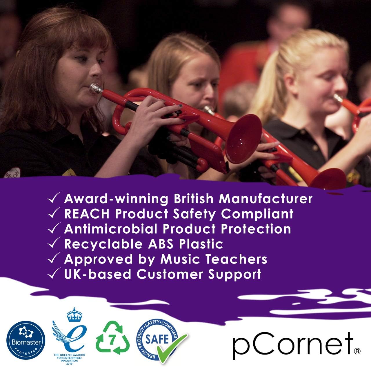 pInstrument pCornet Plastic Cornet - Mouthpieces and Carrying Bag - Lightweight, Versatile, Comfortable Ergonomic Grip - Bb Authentic Sound for Student & Beginner - Durable ABS Construction - Red : Musical Instruments