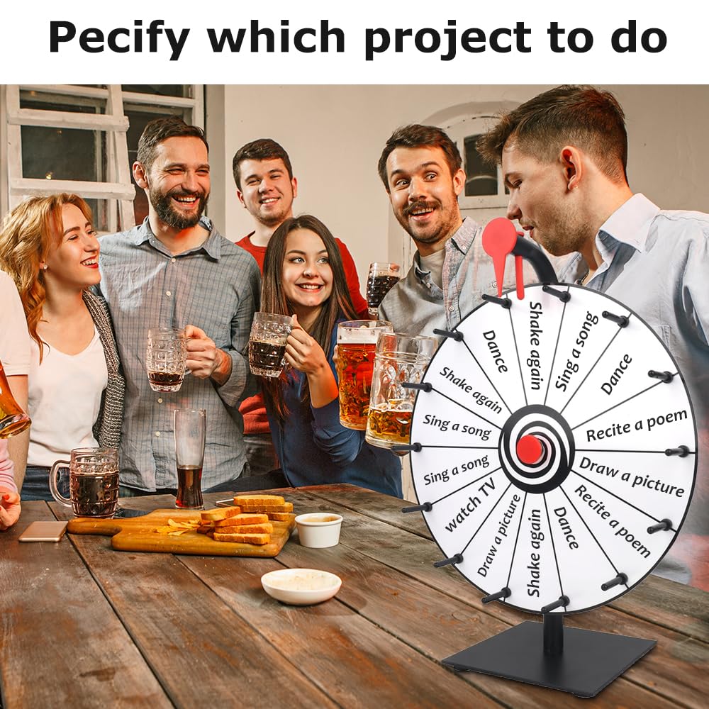 Ruota della fortuna da ruotare, 30 cm, da personalizzare con 14 slot, spinning Prize Wheel giocattolo con gomma e pennarello, per carnevale, vincere giochi Fortune Spin, bianco e nero