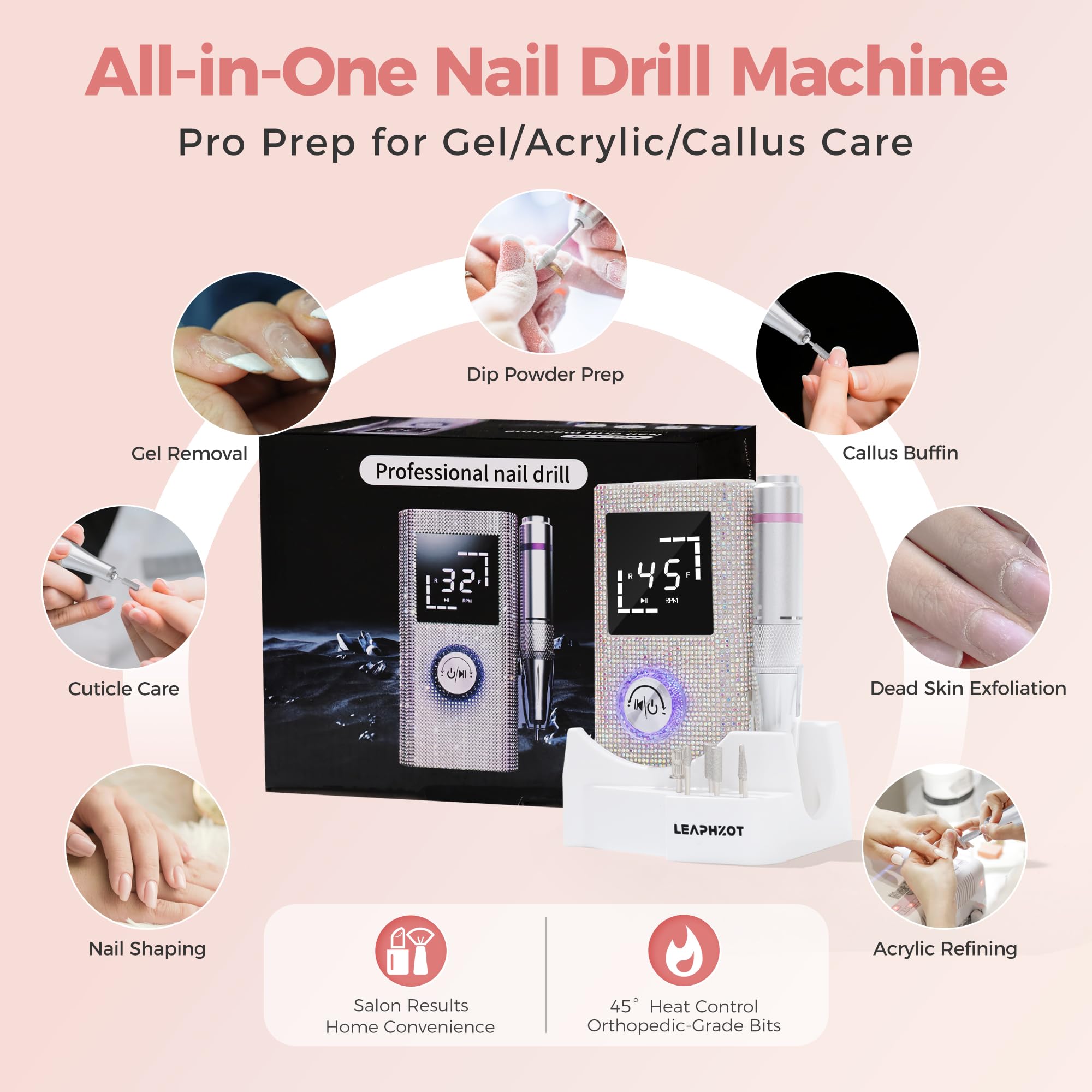 Trapano elettrico per unghie, 45000 giri/min, set di lime ricaricabili portatili con 6 punte, nastri abrasivi per manicure e pedicure