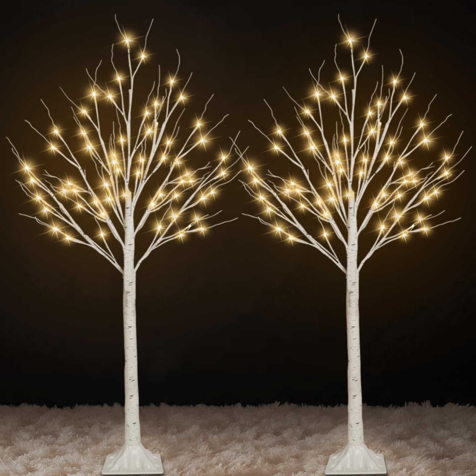 2-Pack 4FT Lighted Birch Trees (Higher Size & Floor Standing), 96 LED Twinkling Birch Christmas Tree Lights for Indoor & Outdoor, 2 Modes Warm White Tree Lights for Christmas Thanksgiving Home Decor