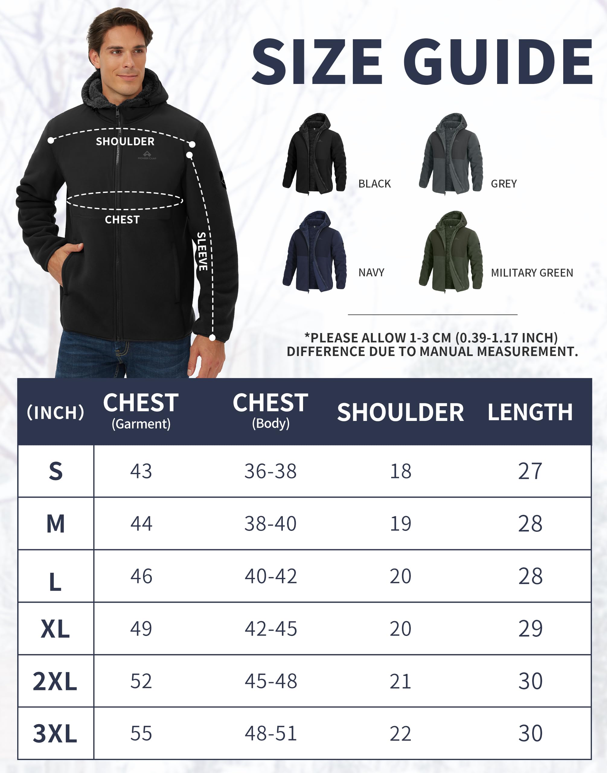 Pioneer Camp Veste d'hiver pour homme avec polaire Sherpa - Sweat à capuche chaud - Coupe-vent - Veste mi-saison pour homme - Idéale pour l'extérieur et le quotidien