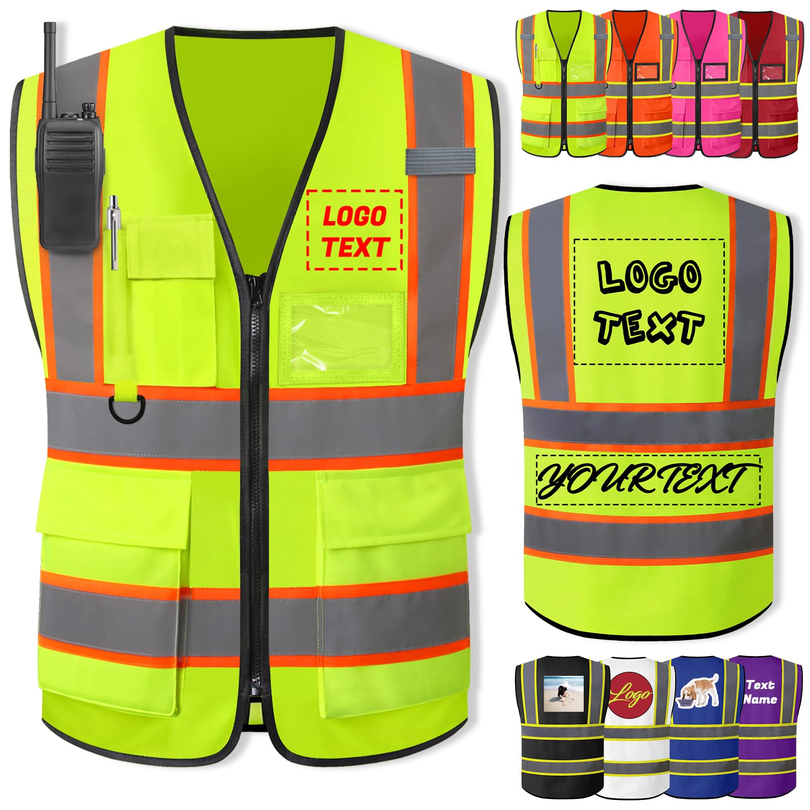 Personalised Safety Vest with Logo Custom Reflective Vest Two Tone High Visibility Safety Vests for Men Women Working, Yellow