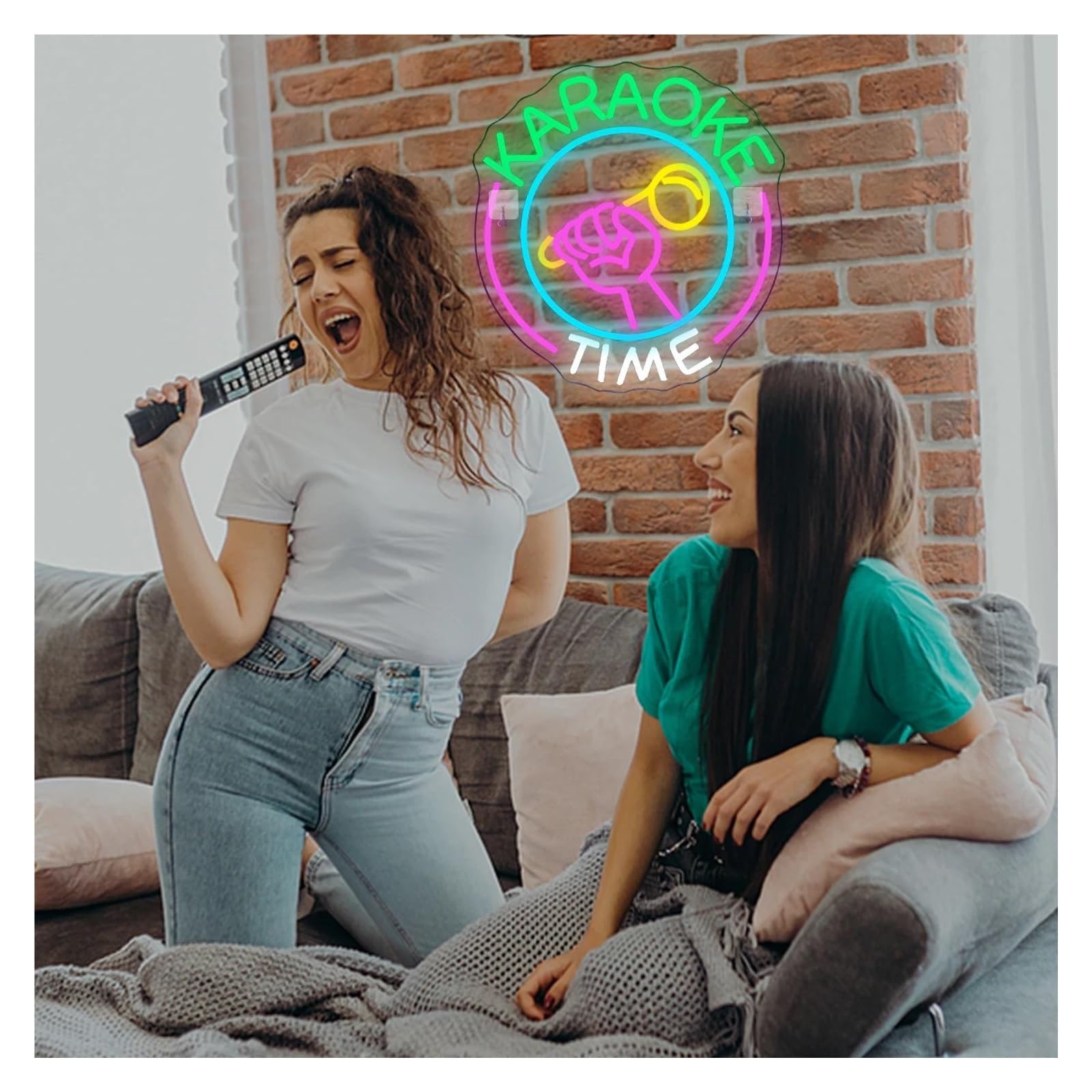 Wiszące neony artystyczne Czas Karaoke Neon Światło LED Pokój Z Muzyką Na Żywo Artystyczna Dekoracja Na Imprezę Klub Nocny Studio KTV Możliwość Przyciemniania Kinkiet 32cm×34cm