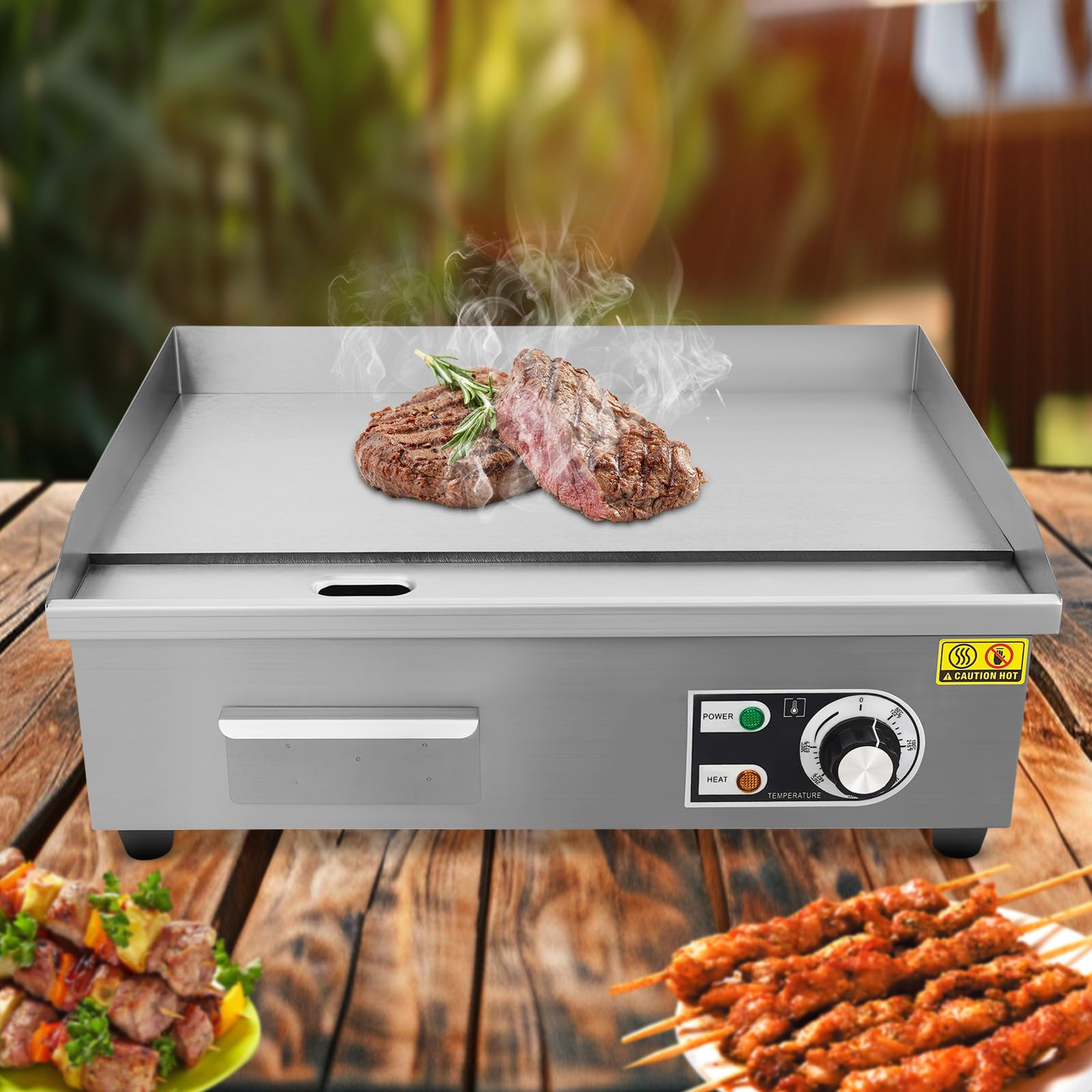 Piastra elettrica per griglia commerciale per ristorante 3000W con regolazione della temperatura 50-300°C piastra grill 55x30cm contenitore di raccolta olio 0,5L per carne verdura pancake (A)
