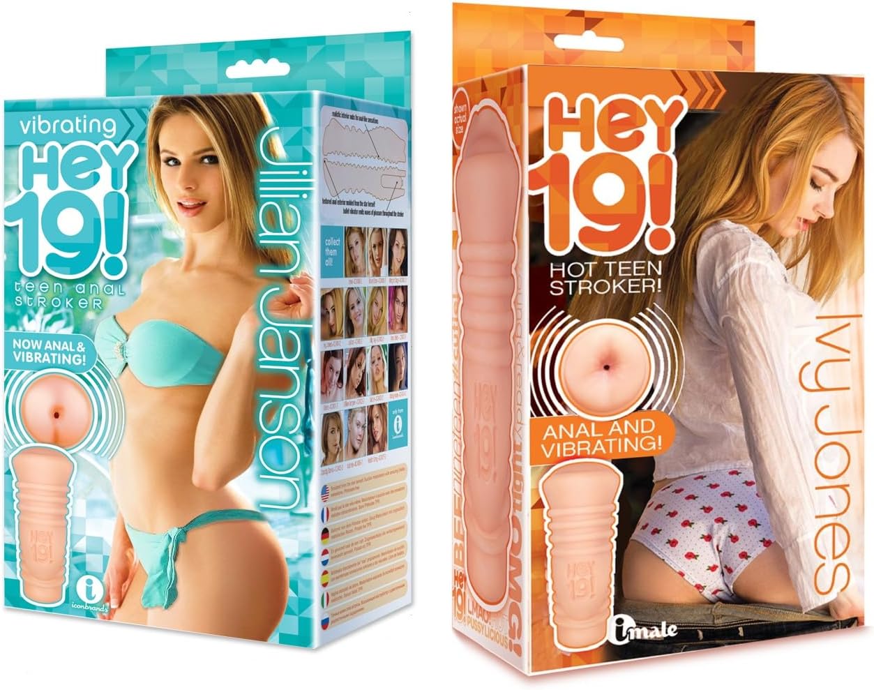 Sex Toy Couples kit of Hey 19! Vibrating Pussy Stroker Jillian Janson and Icon Brands Vibrating Pussy Stroker Ivy Jones