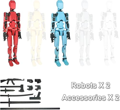 Miniatura 2 de Guwewu Figura de acción impresa en 3D, juguetes de robot con articulación completa para animación Stop Motion (2 piezas, azul rojo)